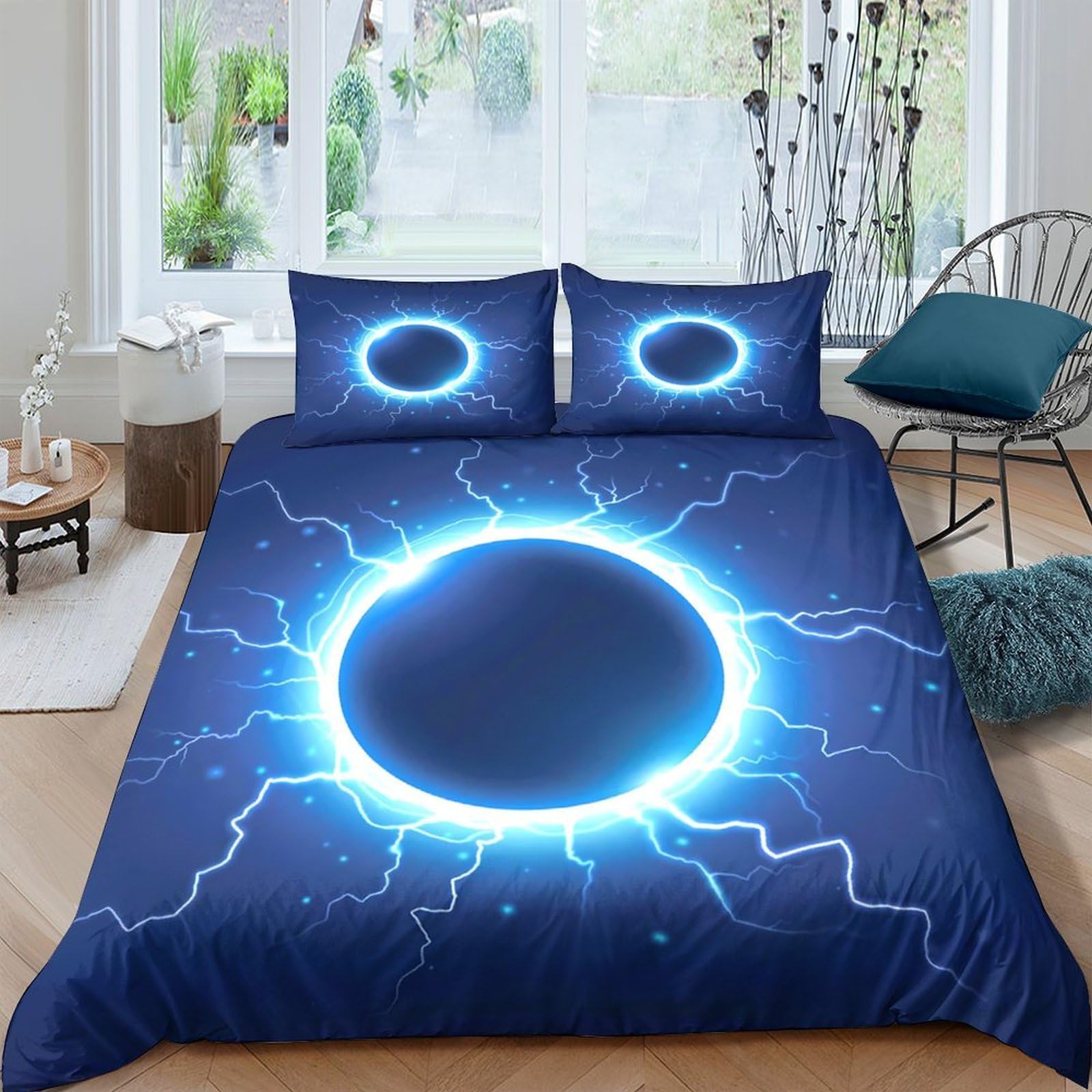 Ctjqhvkz Style-5 3D Printed Electric Blue Circle Fitted Sheet Microfiber Soft Bedroom Decor Lightning Bed Cover For Home Dorm Single（135X200cm）