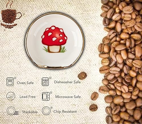 Miniatura 4 de Soporte para cucharas de café con forma de hongos, soporte de cuchara de cerámica, borde dorado, accesorios para barra de café, cucharadita, soporte