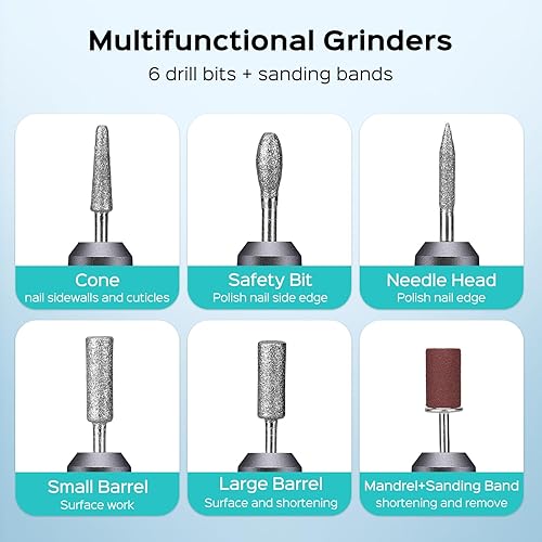 Miniatura 9 de COSLUS Taladro de uñas eléctrico profesional para uñas de polvo de inmersión de gel acrílico, kit de máquina de taladro de uñas portátil,