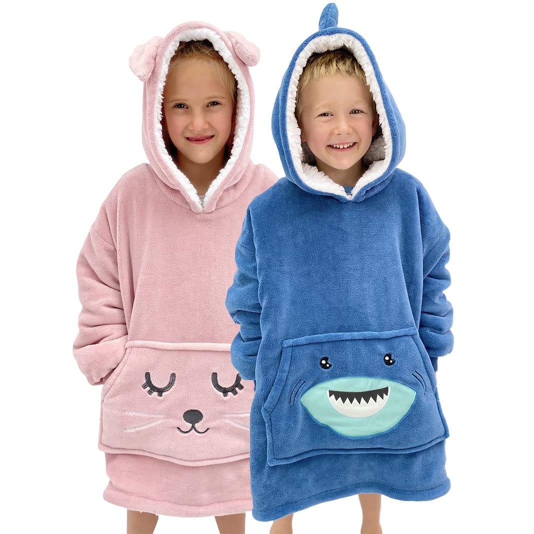 Wearable Blanket Kids 3-10yr, Fun Animal Kids Blanket Hoodie, Hooded Sweatshirt, Oversized Comfy Hoodie Boys, Girls, Toddlers
