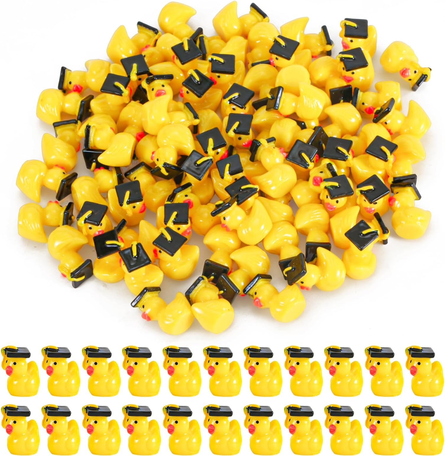 80pcs Mini Resin Ducks with Graduation Caps, Tiny Ducks Miniature Ducks Figurines Mini Grad Ducks Crafts for Home School Decoration Grad Party Favors