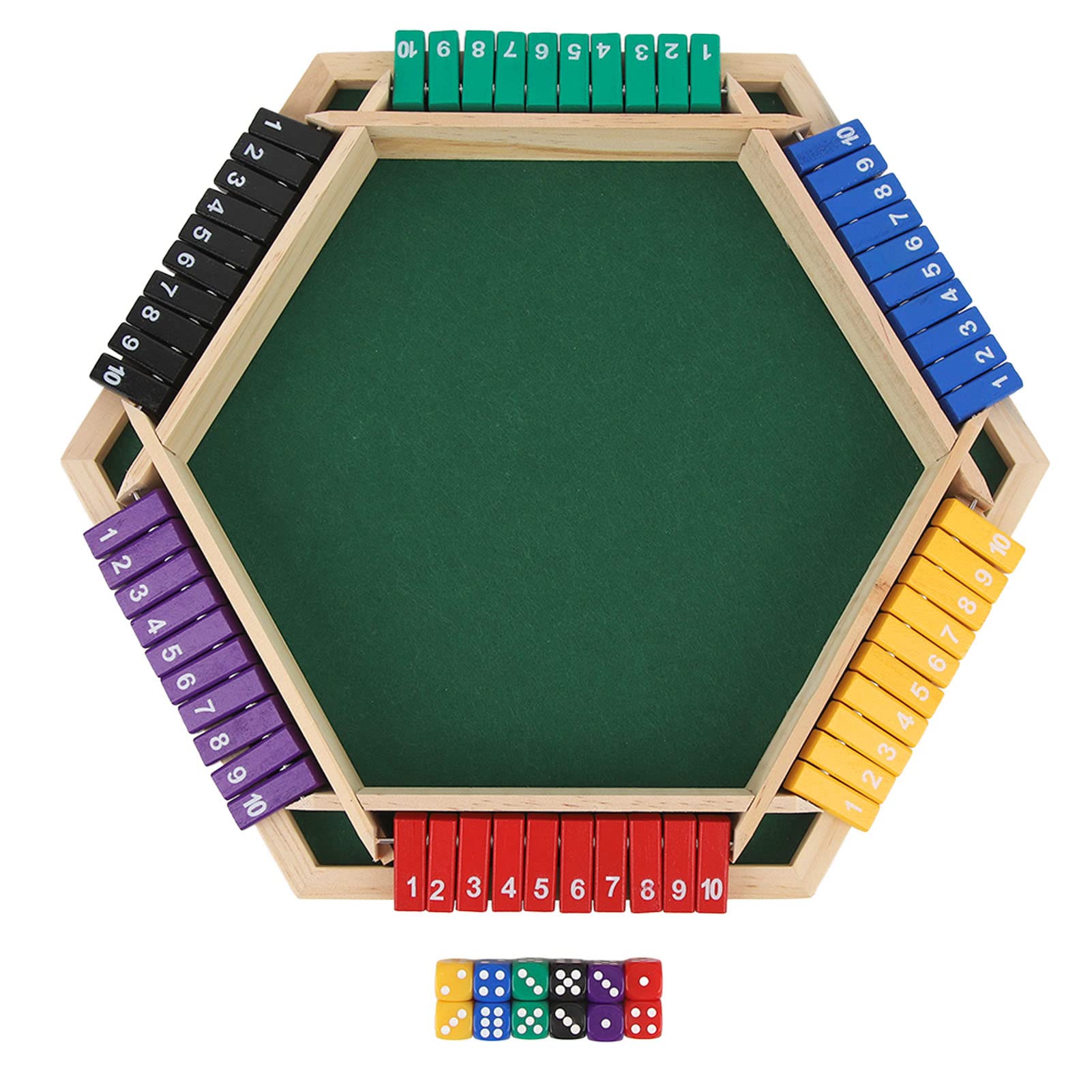 Chiudi la Scatola, Gioco da Tavolo con 12 Dadi Giochi di Dadi 6 Giocatori con Lati Colorati in Legno