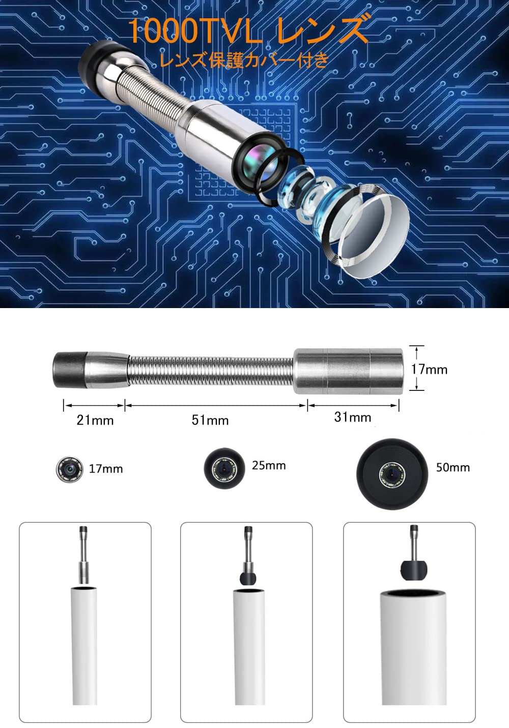 Amazon | HBUDS 配管カメラ 水道管 検査カメラ 30mケーブル ファイバー 