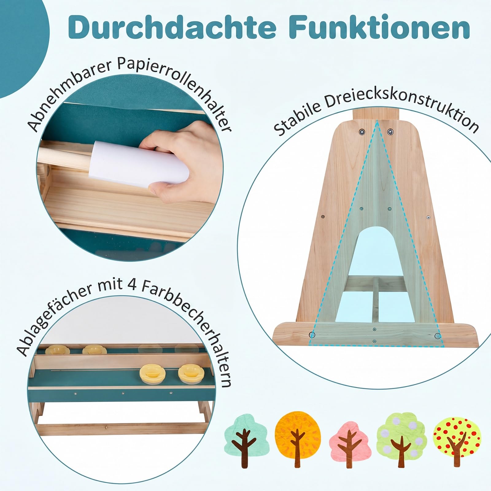 COSTWAY Tafel Kinder, Kinder-Staffelei mit Malplatte & Sonnendach | Doppelseitige transparente Malplatte, Papierrolle, Farbbecher, Lagerschalen, Maltafel für Kinder ab 3 Jahre