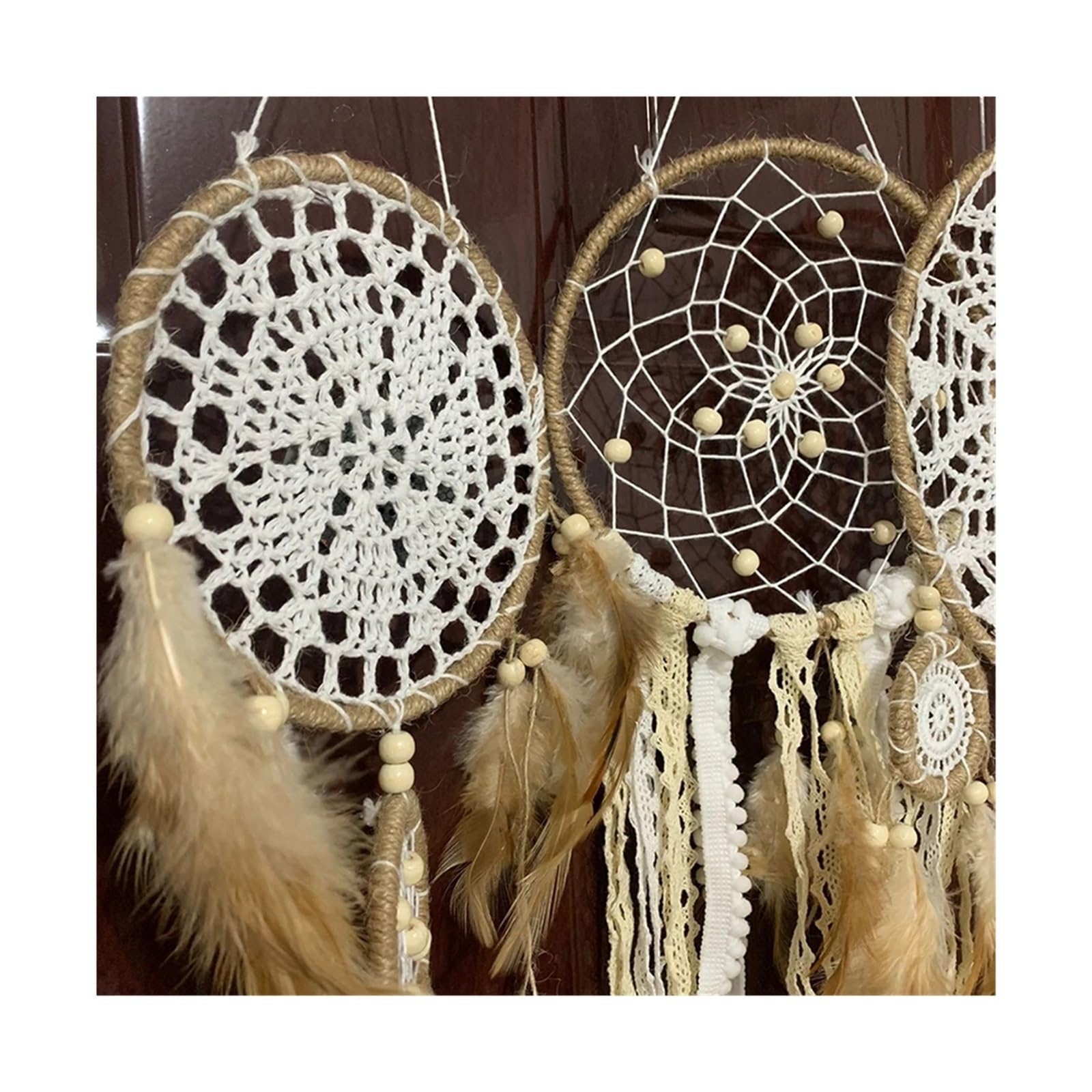 5 unids/Set atrapasueños Plumas Hecho a Mano hogar Sala de Estar Dormitorio decoración Colgante Pared (sin luz ni Palo Madera) para Expositor(White)