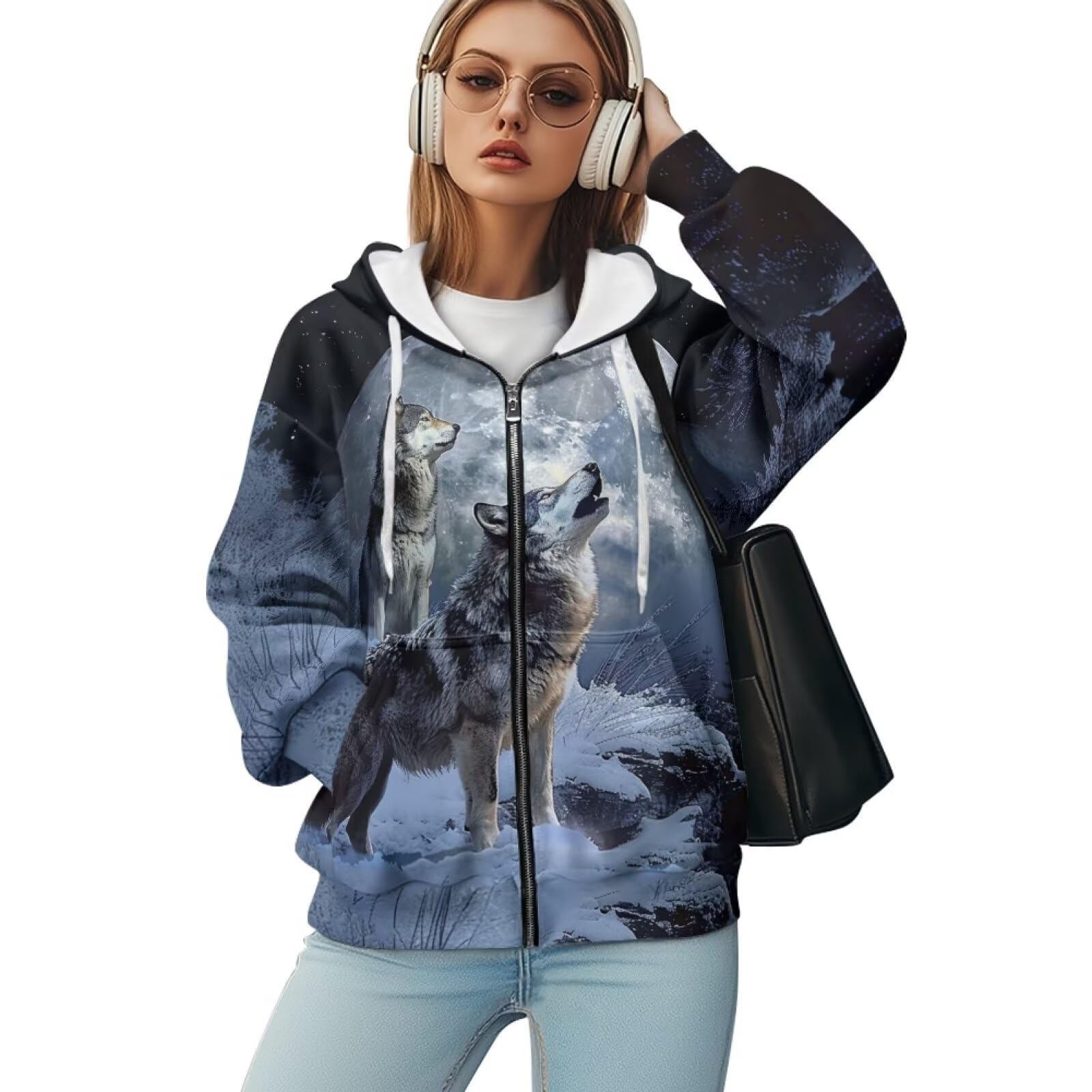 Xpyiqun Zip Up Hoodie Womens Graphic Hoodies Long Sleeve Drawstring Hooded Sweatshirts Fall Jacket with Pockets