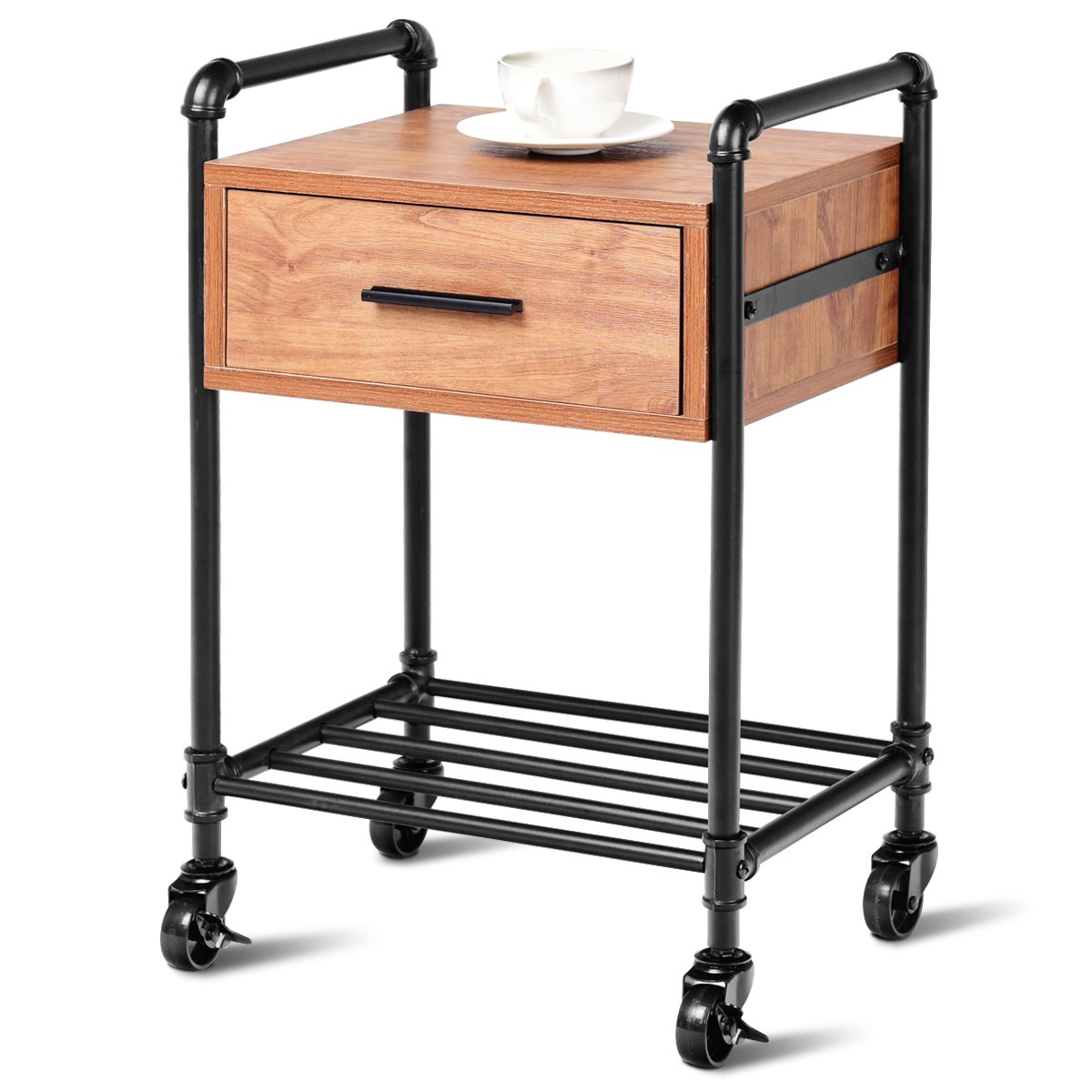 Giantex Nightstand Side Table Industrial Style Vintage 2Tier Side