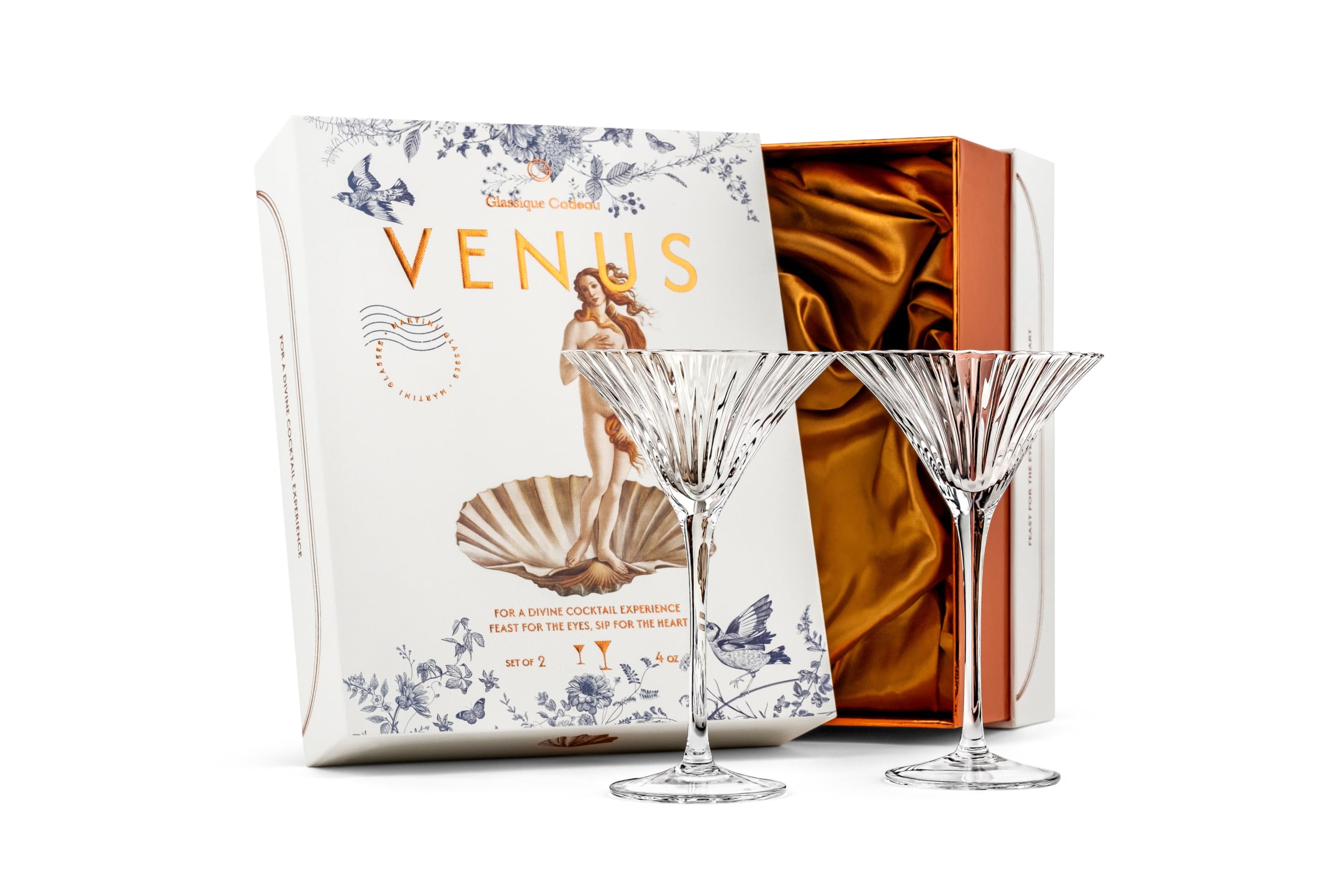 Petits Verres à Martini Coquillage Venus | Lot de 2 | 120 ml | Mini Verres à Cocktail en Cristal pour Espresso Martini, Manhattan, Gimlet, Cosmopolitan | Verrerie à Pied Long