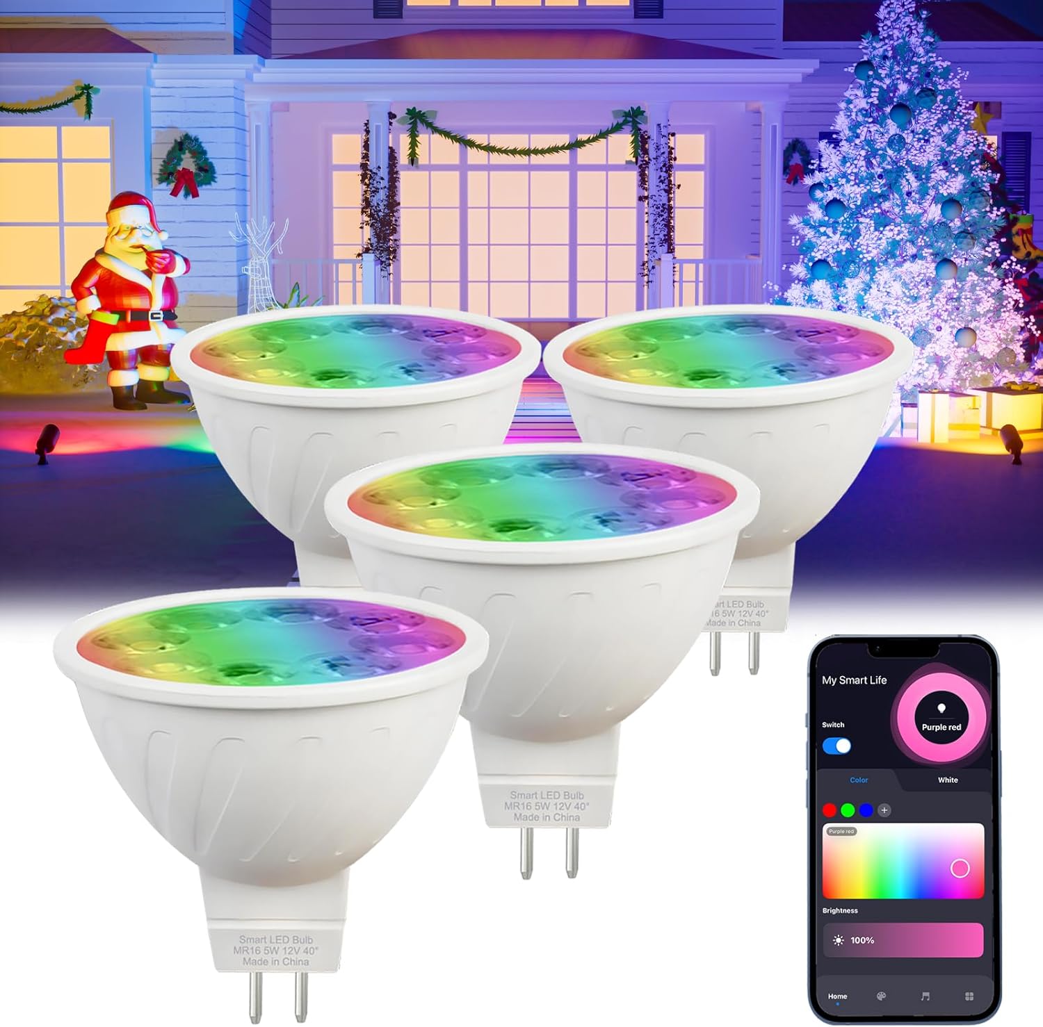 Bombillas inteligentes MR16 Alexa, MR16 bombillas LED que cambian de color, compatibles con Alexa Google Assistant, 16 millones de colores RGBCW,