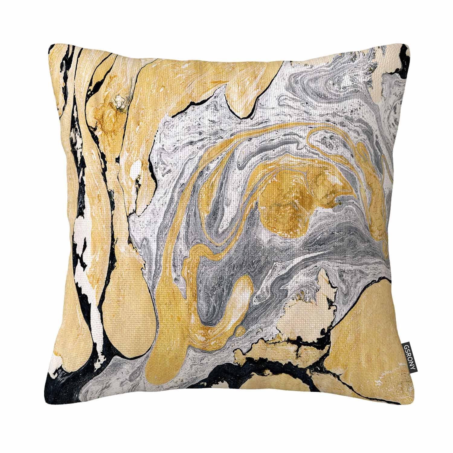 Throw Pillow Cover Black Gold Golden and Silver Marble Ink Abstract Painting Beautiful Gray Effect Decorative Pillow Case Home 18X18 Inches โ image 1