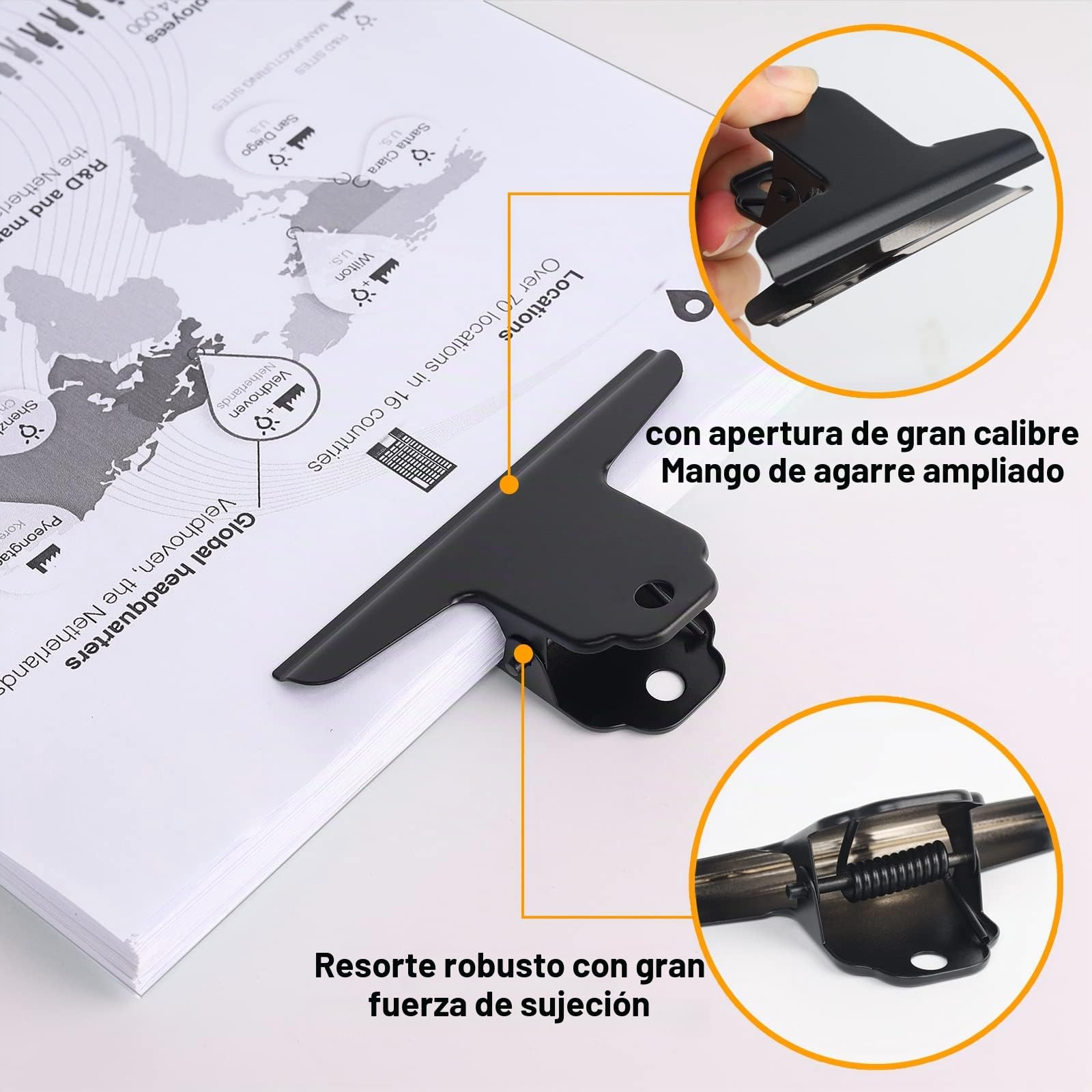 180mm Bulldog Clip, 6 Piezas Grande Bulldog Clip, Negro | Pinza Bulldog Binder Clip, Metal Bisagra Clip para Oficina Escuela Foto Archivos