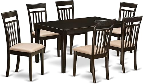 East West Furniture CAP7S-CAP-C - Juego de mesa de comedor pequeña 7 piezas asiento de tela de lino mesa de comedor y estructura de madera con