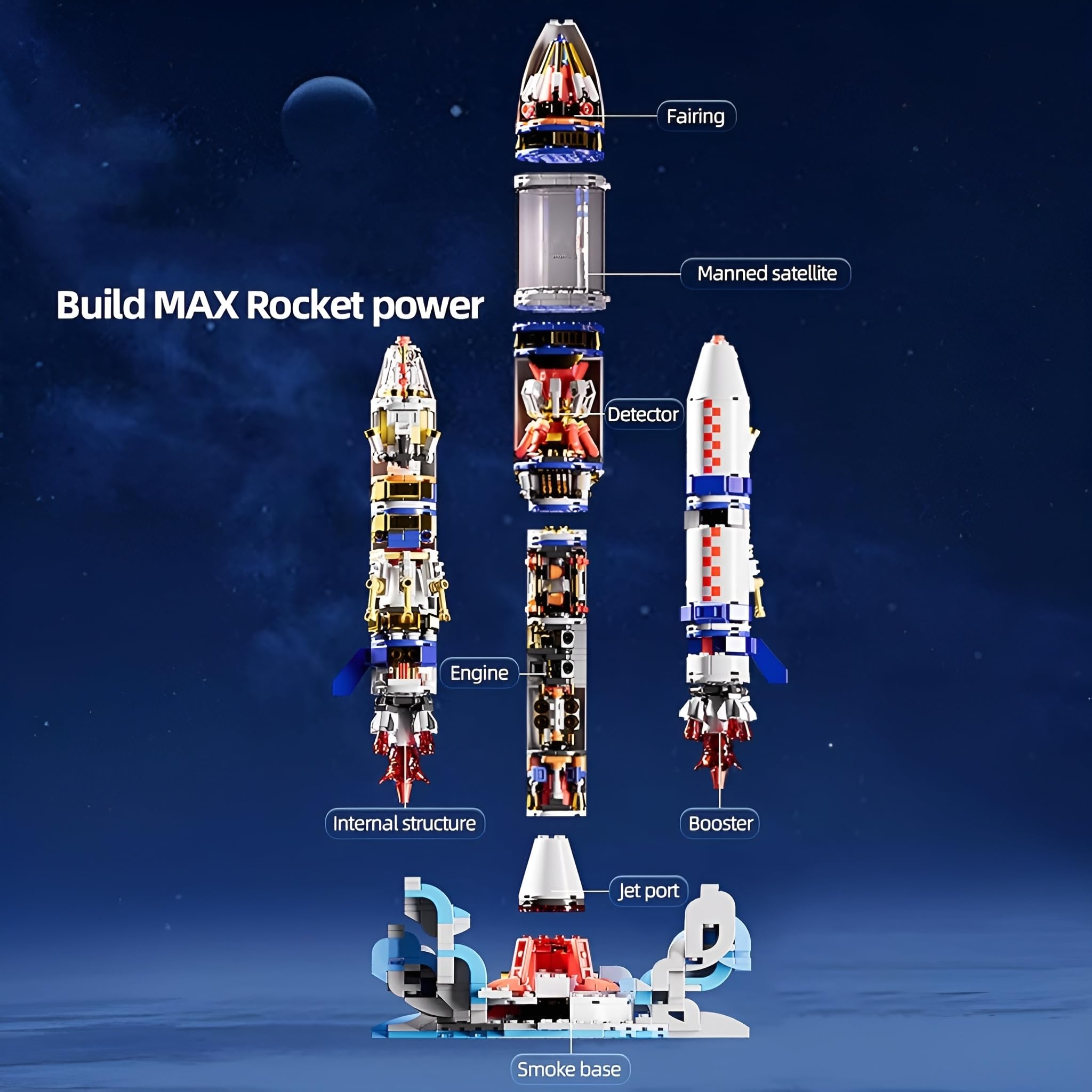 Weltraum Raketen Bausteine, 1099 Teile Raumschiff Raketen Bauspielzeug mit Startständer, Sammelbares Weltraumforschung Bausatz Modell Spielzeug, Geschenk für Erwachsene