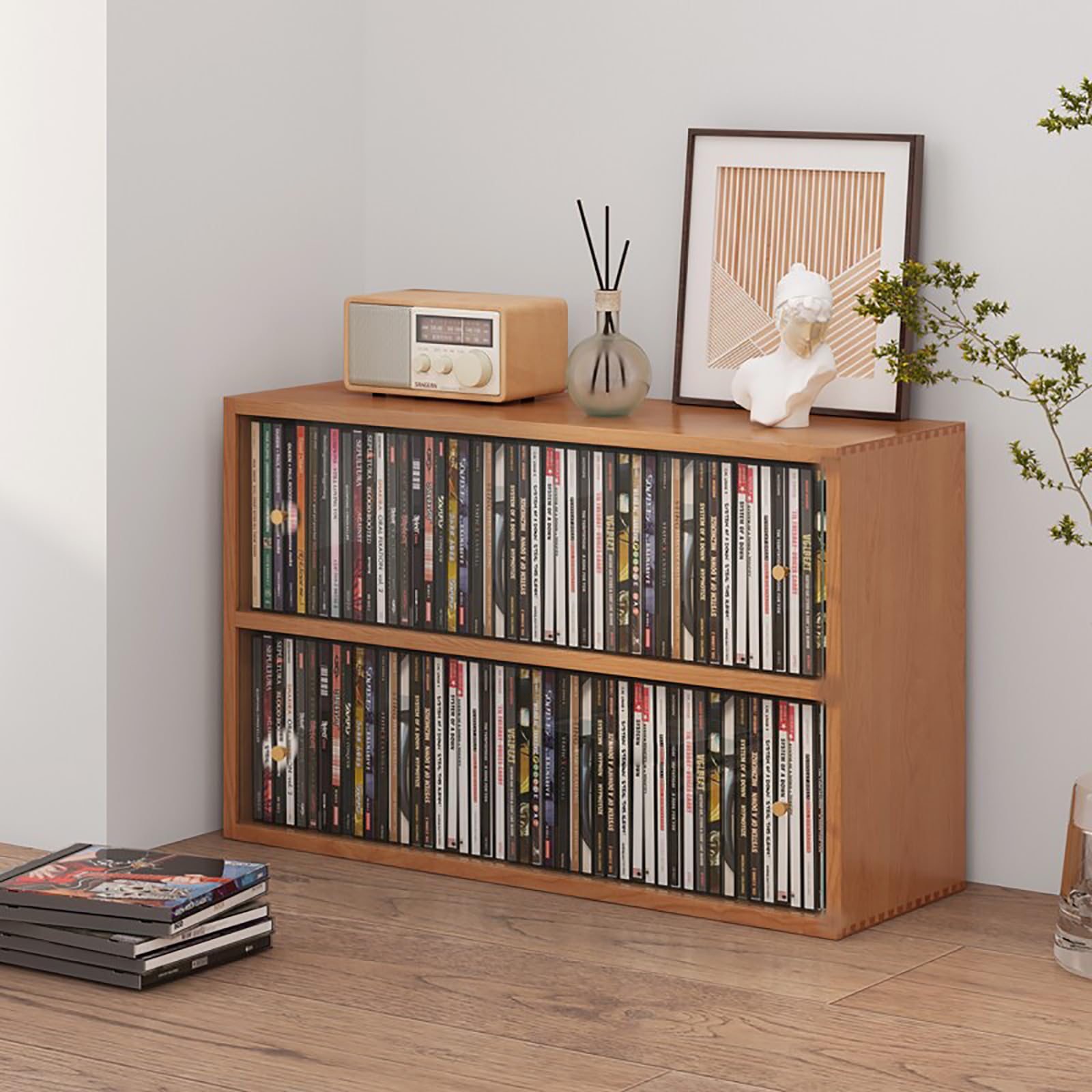 Drewniany stojak na płyty CD, stojak na płyty winylowe, półka na książki, stojak na płyty winylowe, uchwyt na płyty, stojak na płyty, uchwyt na okładkę albumu, organizer na płyty winylowe (brązowa