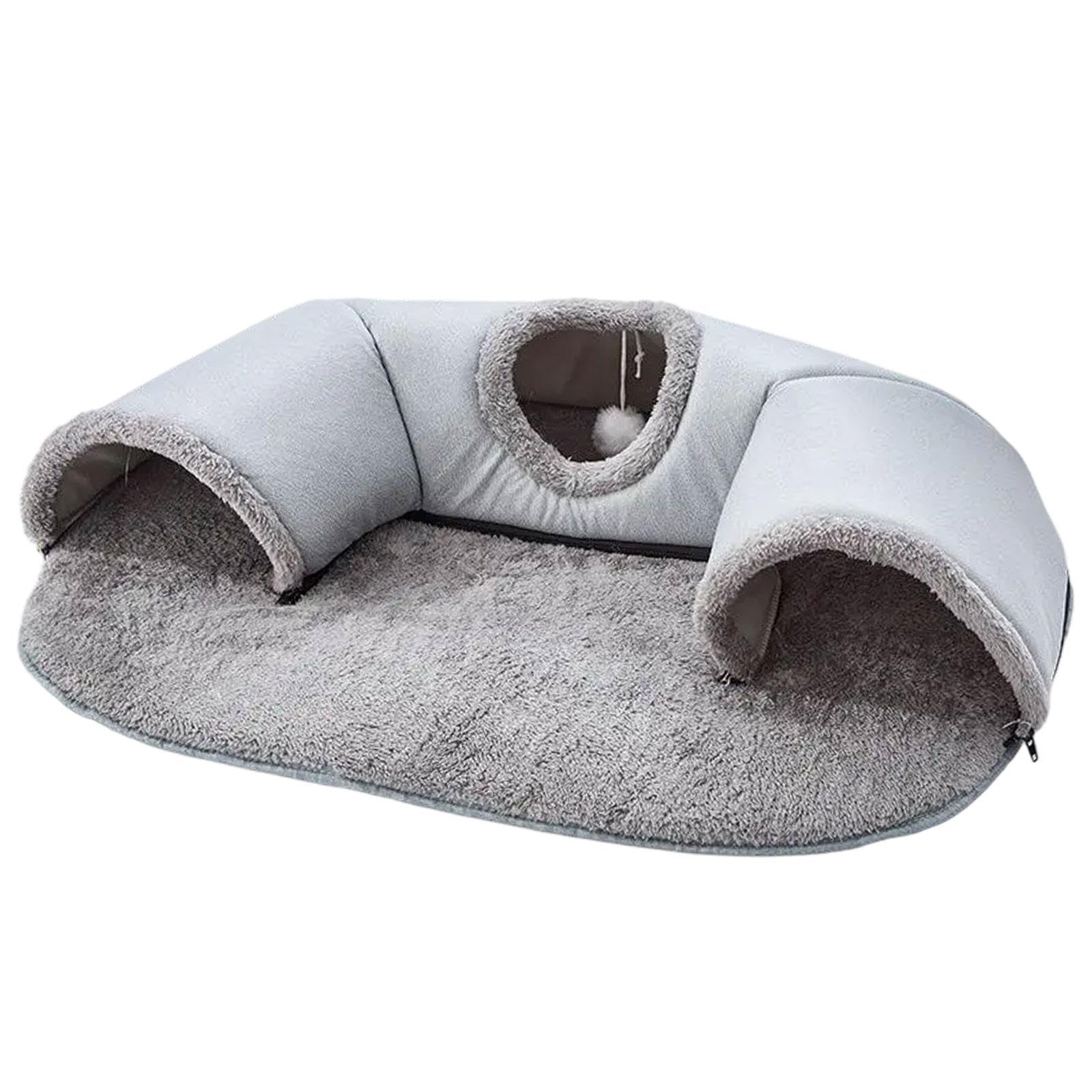 Tunnel pour Chat, Jouet Tubulaire, Lit pour Chat, Tapis Tunnel, Maisonnette pour Chat en Flanelle et Coton PP, Convient Aux Chats, Chatons et Petits A, 85cmx70cm