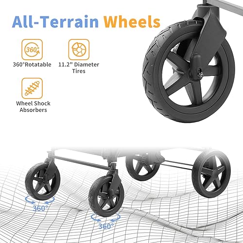 Miniatura 5 de Cochecito para 4 niños, carrito con 4 asientos altos con arneses de 5 puntos y toldo ajustable, cochecito plegable doble barra de empuje para