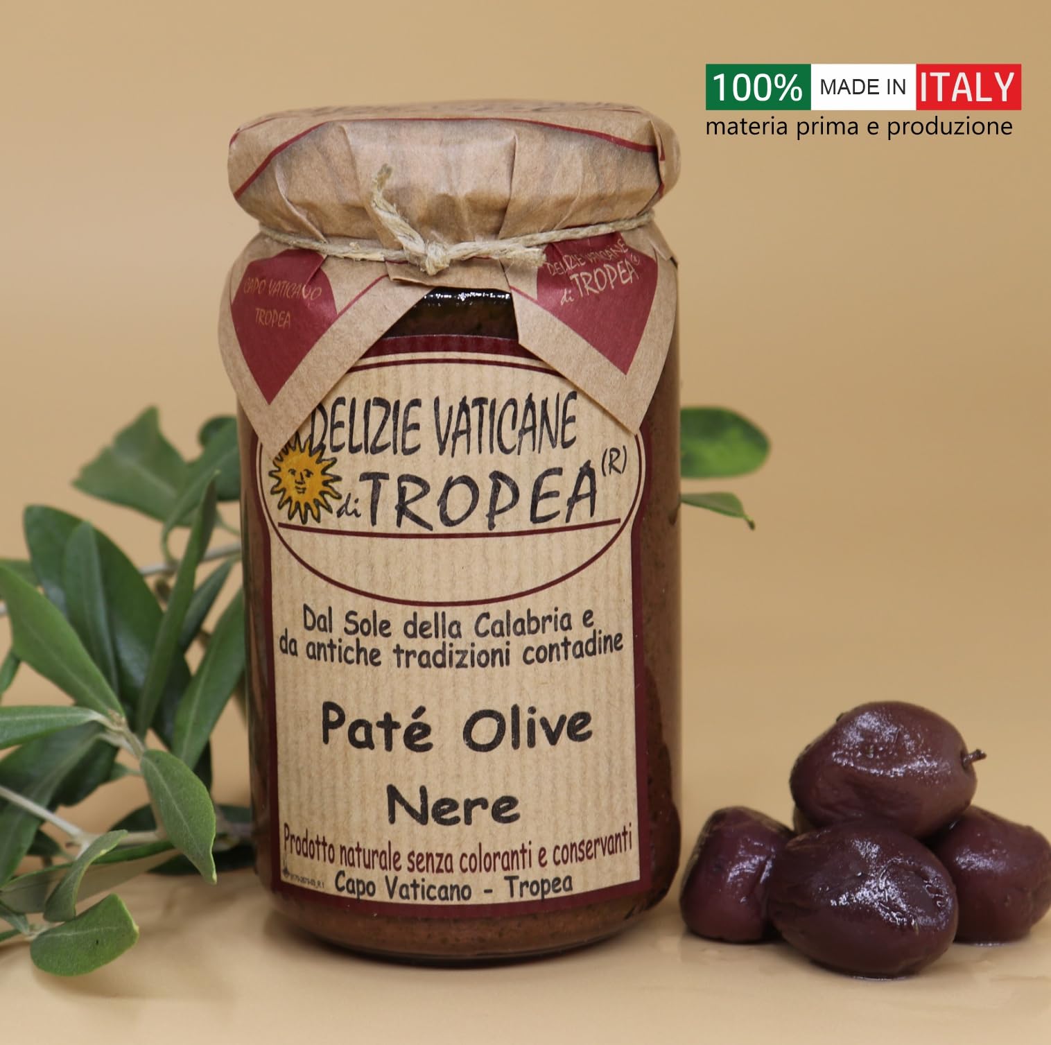 Paté de Aceitunas Negras 180g | Delicia Calabresa – Perfecto para Bruschetta, Pasta y Queso | Auténtica Salsa Gourmet Italiana por Delizie Vaticane di Tropea