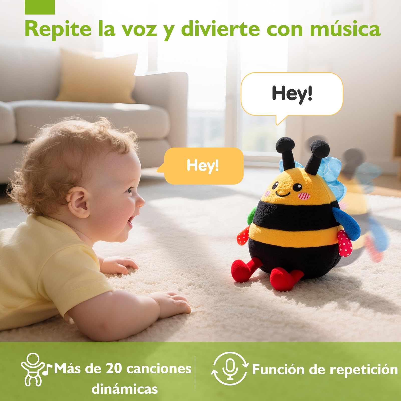 hahaland Juguetes Bebes 6-12 Meses - 4 en 1 Abeja Bailarín con Música & Grabación, Peluche Interactivo Juguetes Niños 1 año - Tummy Time Regalos Bebe 6 9 12 Meses