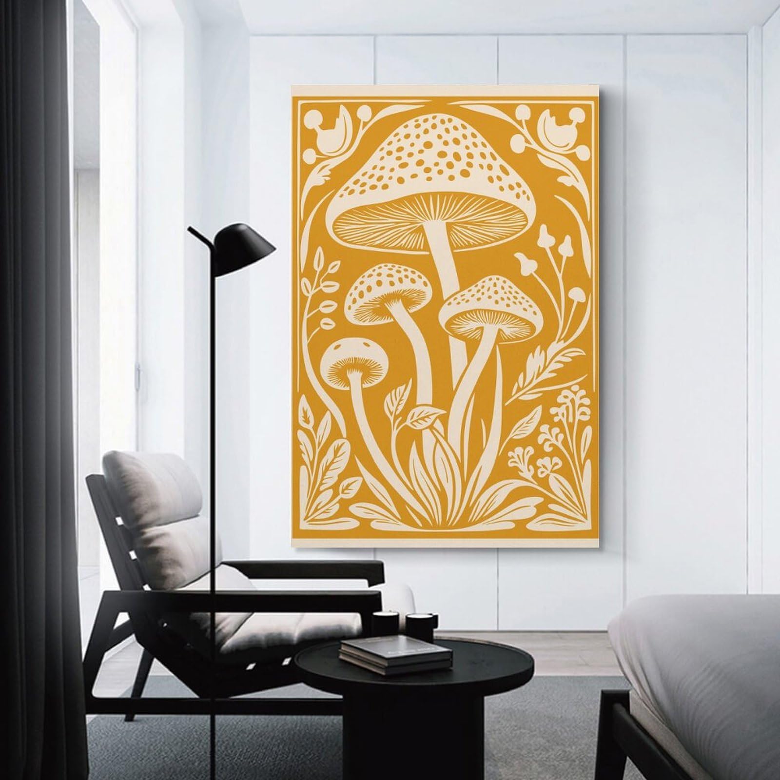 Junmoney Mushroom And Floral Illustration Canvas Wall Decor, 16x24inch(40x60cm), for New Homes, Bedrooms Or Workspaces, Gift Idea for Housewarming And Birthdays