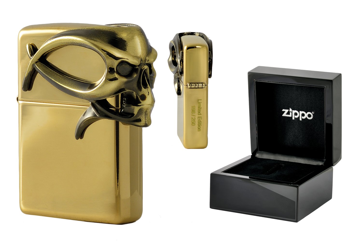 Zippo 2.003.994.1 çakmak 3D Gothic Skull pirinç cilalı