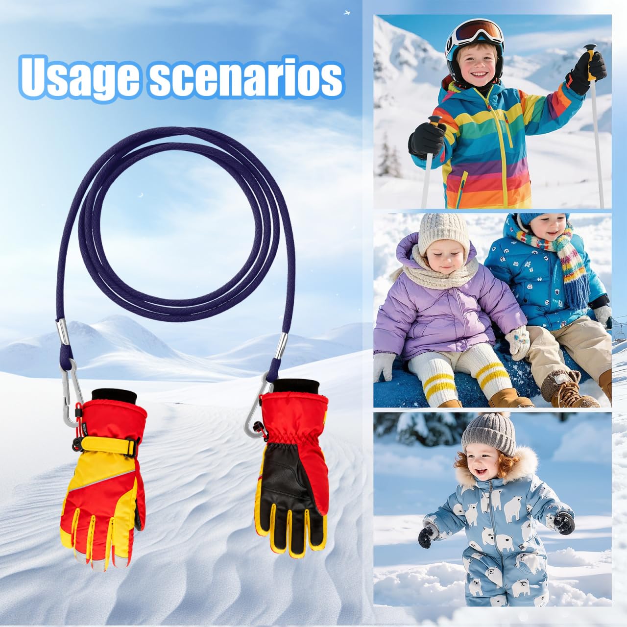 TEHAUX Clips pour Moufles D'enfants, Perte Corde pour Corde d'hiver Élastique Clips pour Et Manteaux, Attaches Élastiques pour D'hiver pour Bébés Et Tout-petits