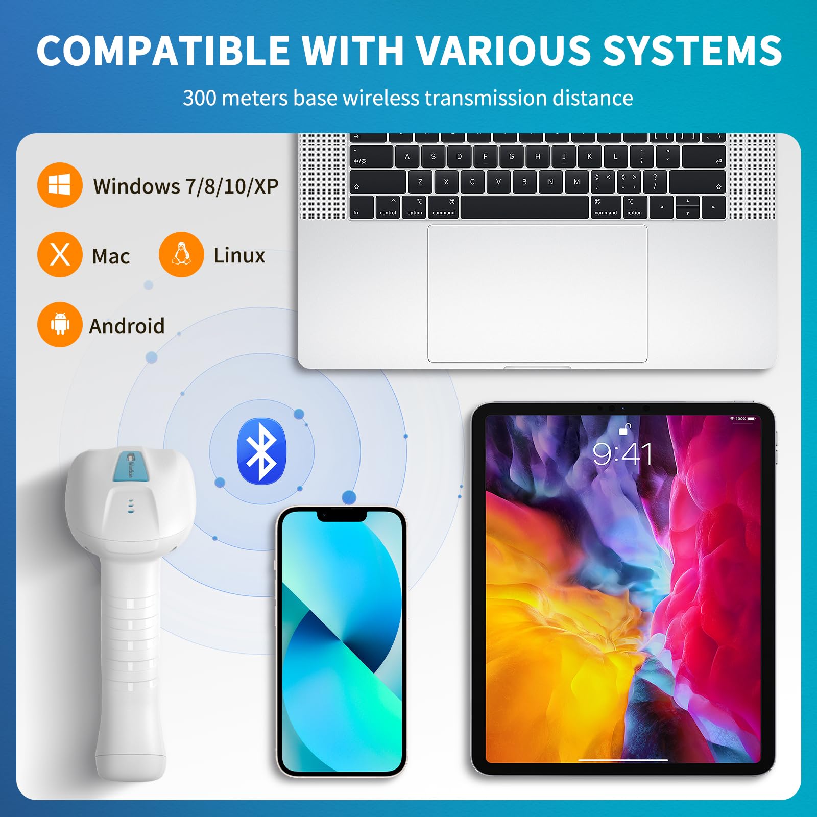 NetumScan Escáner industrial 2D QR código de barras IP67 impermeable a prueba de golpes 2600 mAh manos libres para almacén / minorista / bibliotecas / supermercados compatible con iOS, Android y