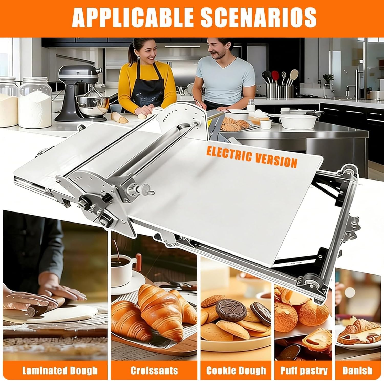 Machine à rouler la pâte électrique pliante avec planche à découper, laminoir à pâte électrique en acier inoxydable, machine à rouler avec épaisseur réglable