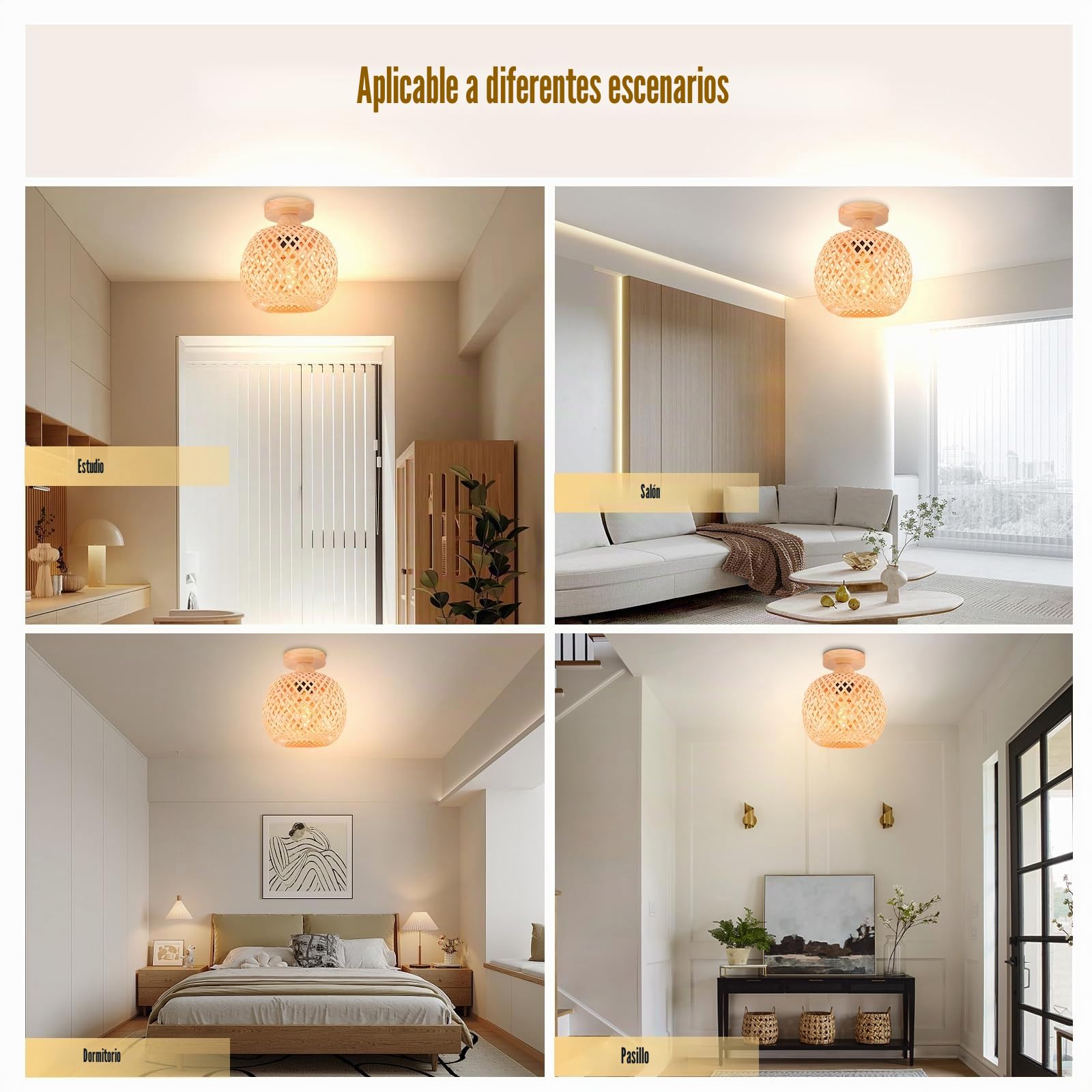 2 Piezas Lámpara de Techo Bambú Boho Lámpara Techo Colgante Retro E27 Plafón Pantalla de Bambú Luce de Techo Ratán Deco para Dormitorio Salone Cocina Cafetería, Ø20cm