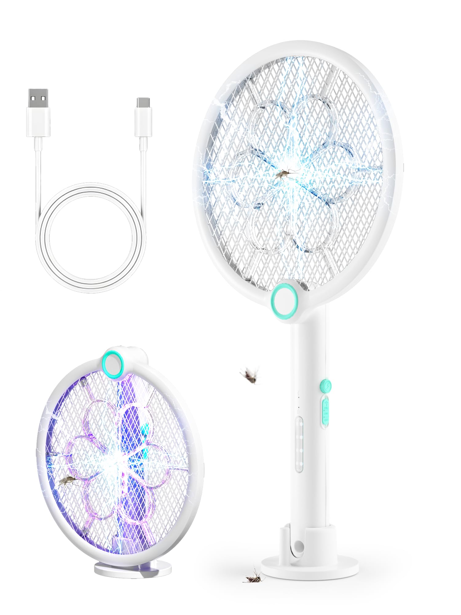 LioTresk Electric Fly Zapper, 4000V High Voltage Foldable Fly Swatter, USB-C Rechargeable Mosquito Killer with Auto Mode & UV LED Light, Bug Zapper for Indoor & Outdoor Use