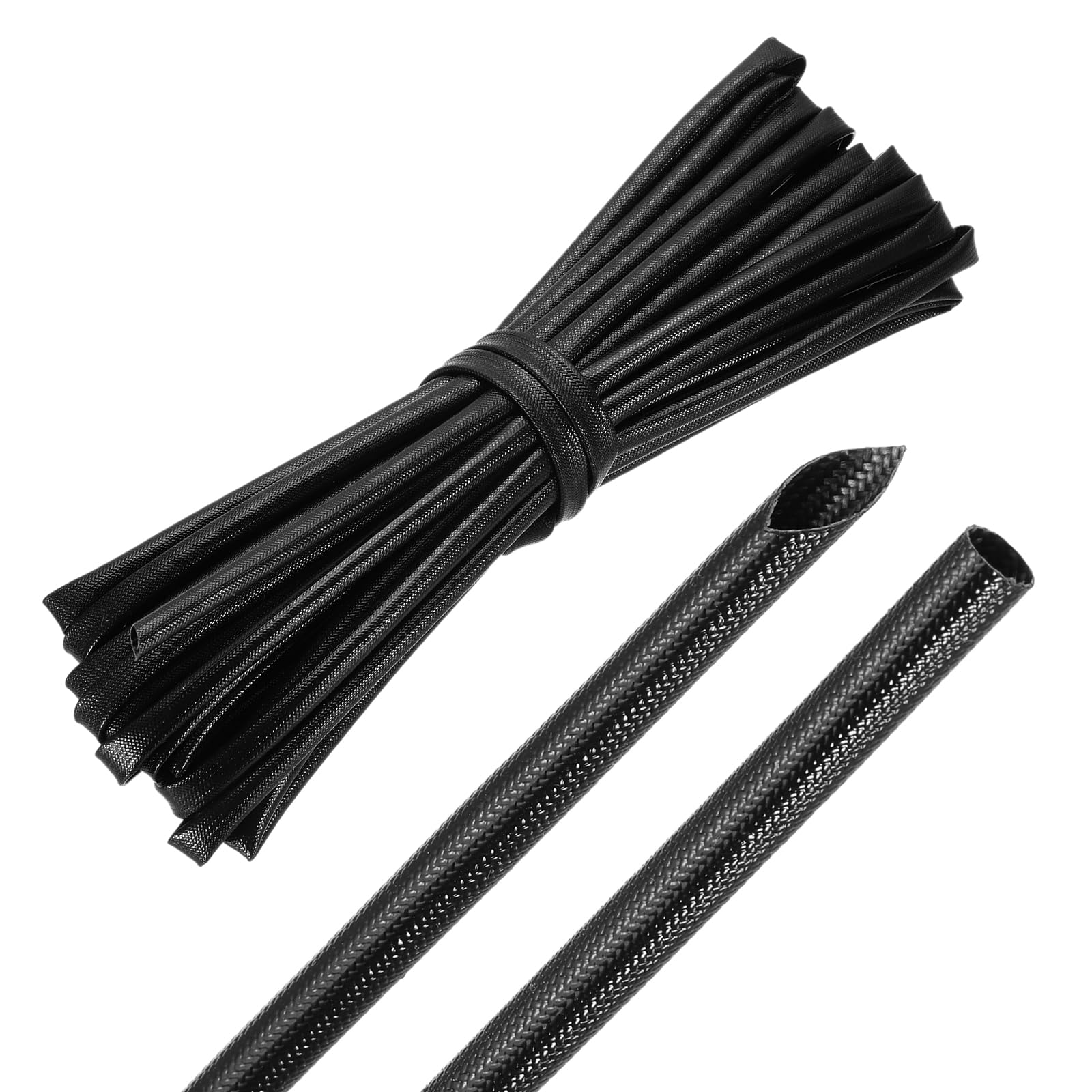 sourcing map 30ft Braided Cable Sleeve, 4mm / 5/32" ID 200C High Temperature 1500V Fiberglass Wire Insulation Cord Protector Organizer Wires Management for Motor Engine Fuel Line, Black