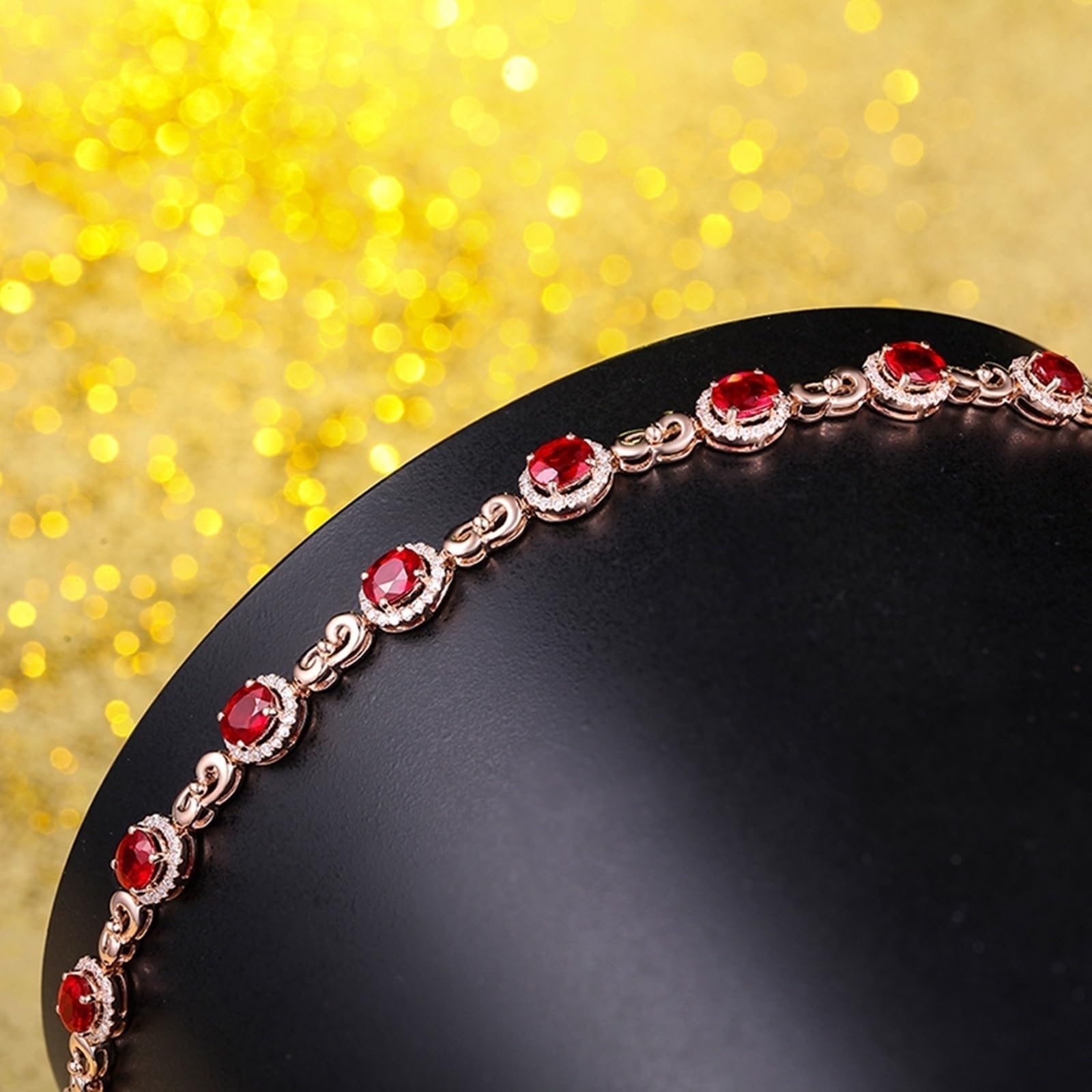 Bracciali Oro Rosa Donna 18k/14k/9k, Bracciale Rubino Sintetico Donna 3.2ct 16-18 cm Estensione 4 cm con Moissanite, Braccialetto da Sposa Fidanzati