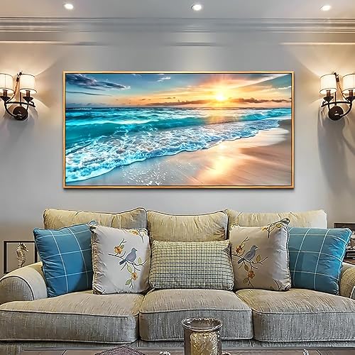 Miniatura 4 de hyidecorart Impresiones en lienzo con imágenes de olas de mar azules, arte de pared grande para sala de estar, decoración de pared para dormitorio,