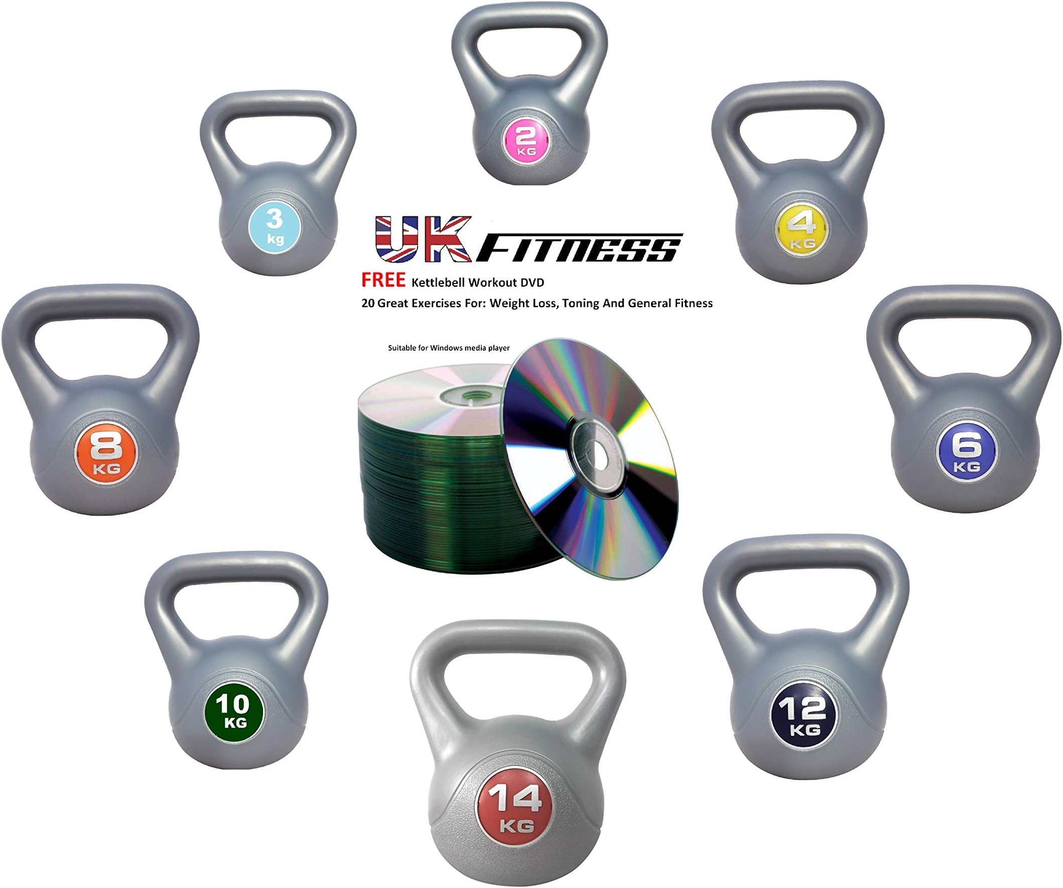 IQI Kettlebell Vinyl Kettlebell 2kg 3kg 4kg 6kg 8kg 10kg 12kg 14kg Kettle Bells Weights KETTLEBELL WORKOUT DVD INCLUDED