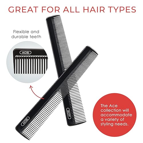 Miniatura 3 de ACE AllPurpose peine de pelo de 7 pulgadas, ideal para todo tipo de cabello, dientes finos a medianos, duradero, para uso diario y profesional,
