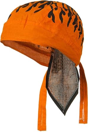 Black and Orange Dorag Bandana Head Wrap Cotton Skull Cap for Men or Women