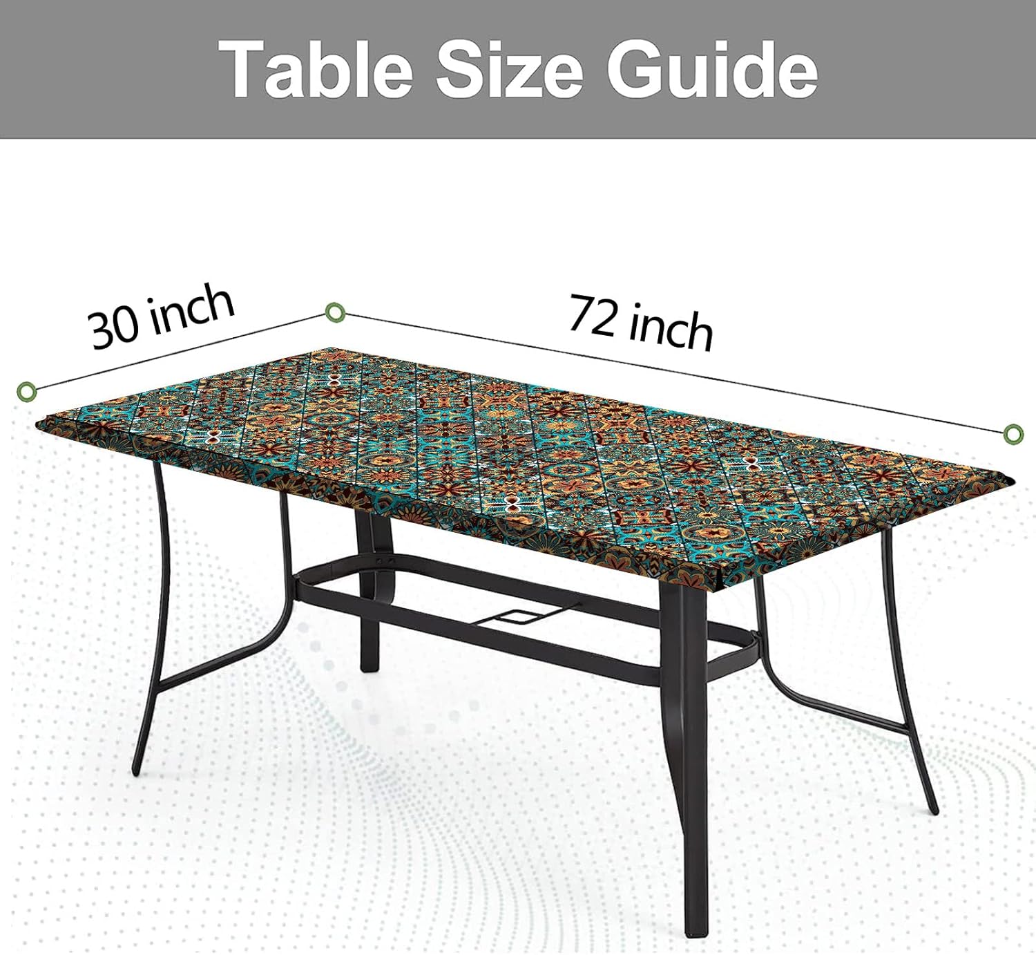 aihonmin tablecloth for folding table, waterproof picnic table cover fitted table covers for 6 foot tables, elastic rim plastic table cover for picnic, camping, indoor, outdoor boho(30 x 72 inches) table cover-boho