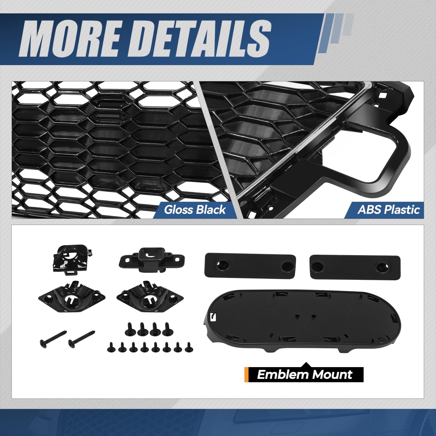 Auto Dynasty RS4 Style Front Grille Grill Assembly Compatible with 2020-2022 Audi A4 Quattro S4, with Parking Sensor Holes, Glossy Black