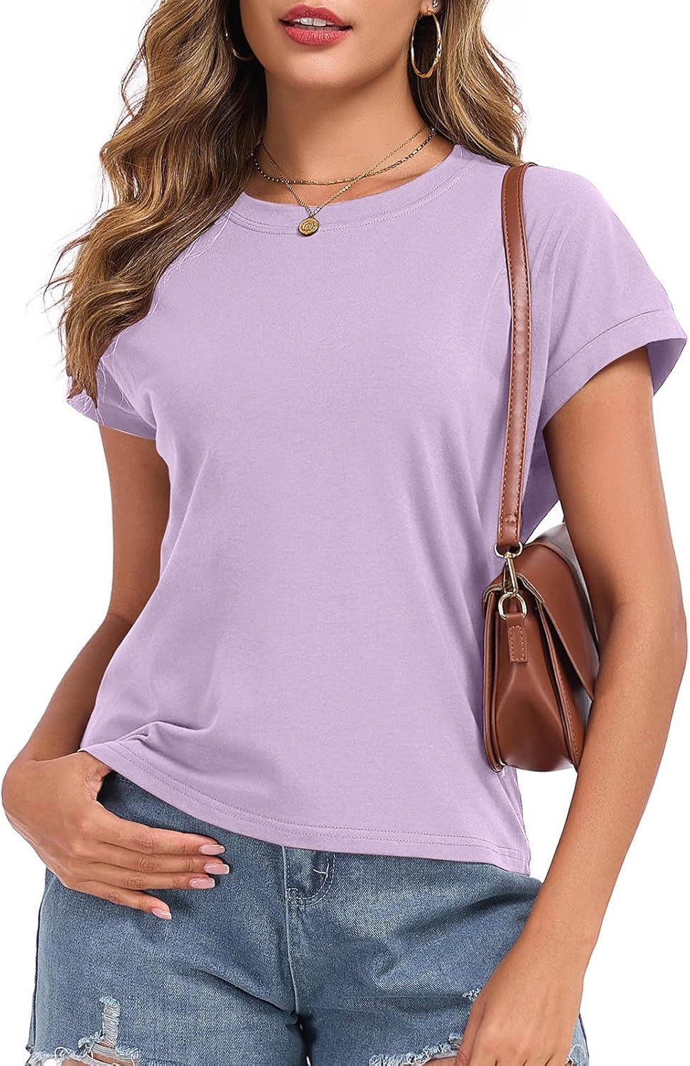 Womens Cap Sleeve Tops T Shirts Boxy Cropped Tee Loose Fit Cotton Crewneck Short Sleeves Casual Summer Fashion Blouse - Image 2