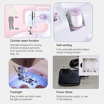 Mini Sewing Machine for Beginner, Slow/Fast Stitching 2 Speed Electric Sewing Machines with 12 Built-in Stitch Patterns, Household Small Basic Sewing Set (Purple)