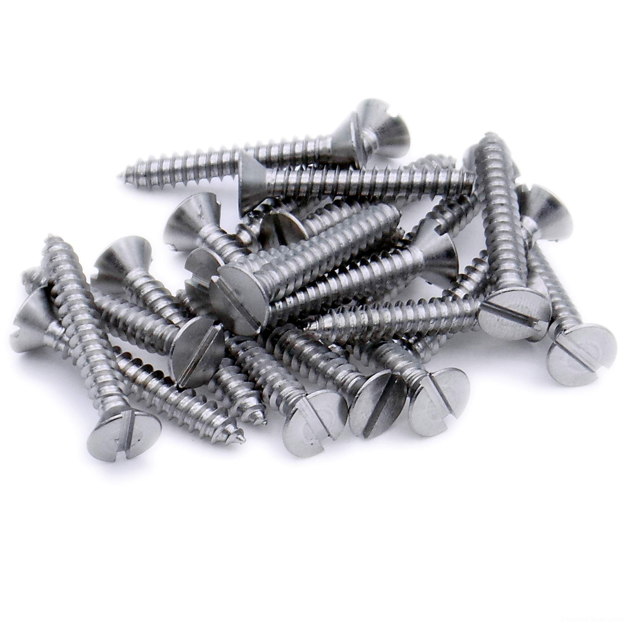 Singularity Supplies Silver No.8 X 0.625 (4.2Mm X 16Mm) Slot Countersunk Self-Tapping Screw - Stainless Steel (A2) (Pack Of 20)
