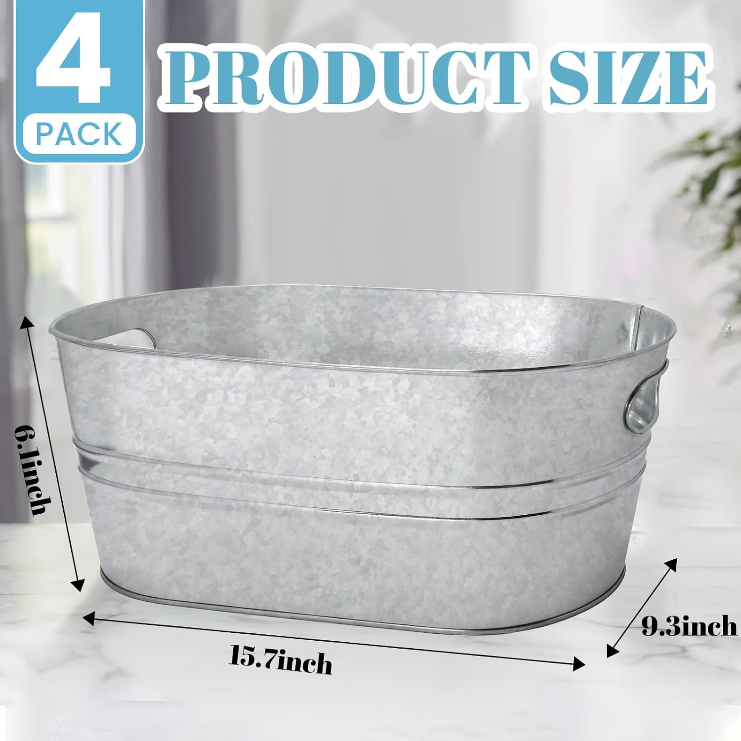 4 pack 4 gallon galvanized tub ice buckets for parties portable beverage tub champagne bucket metal ice buckets for cocktail bar with ice scoop 4pcs