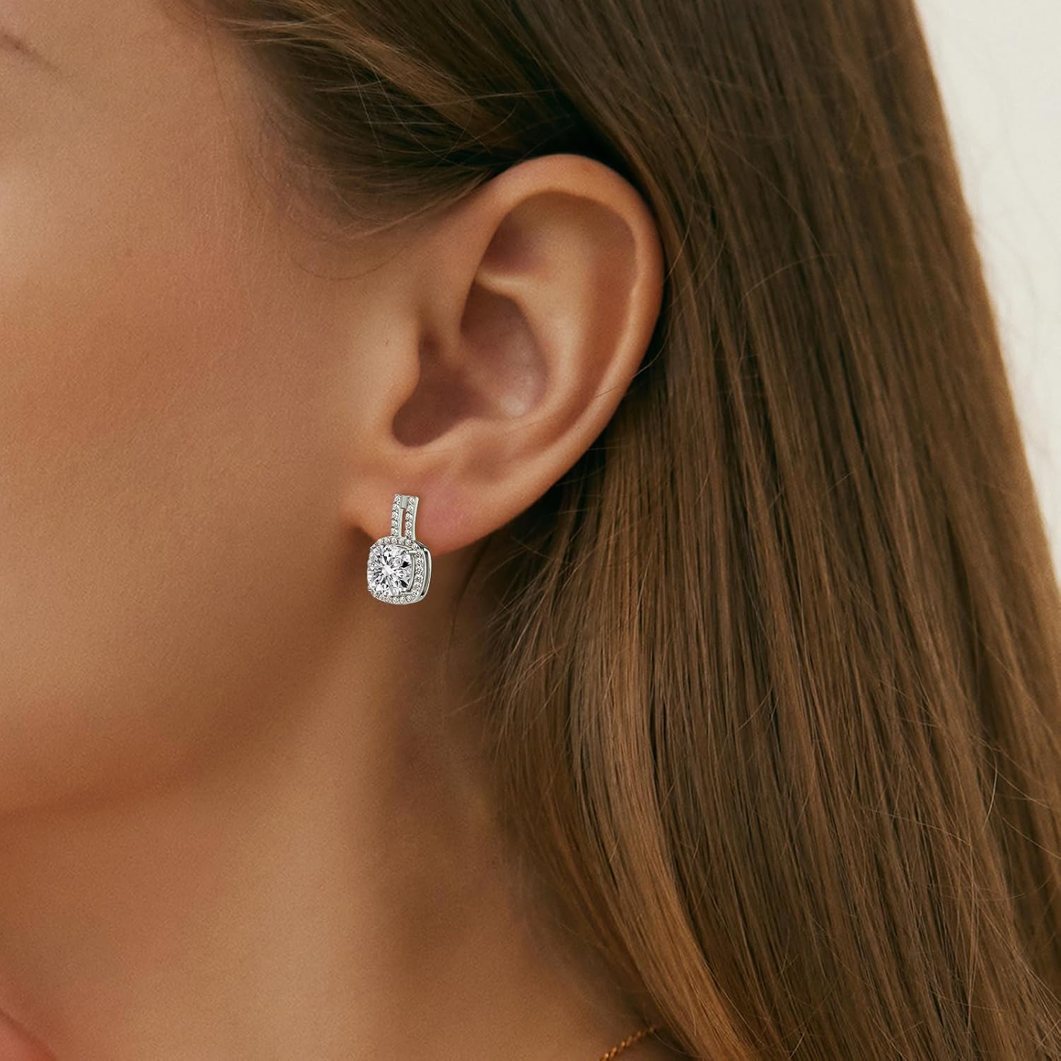 2CT Cushion Moissanite Stud Drop Earrings D Color VVS1 925 Sterling Silver Trendy Square Halo Earrings for Women Birthday Jewelry Gifts - Image 6