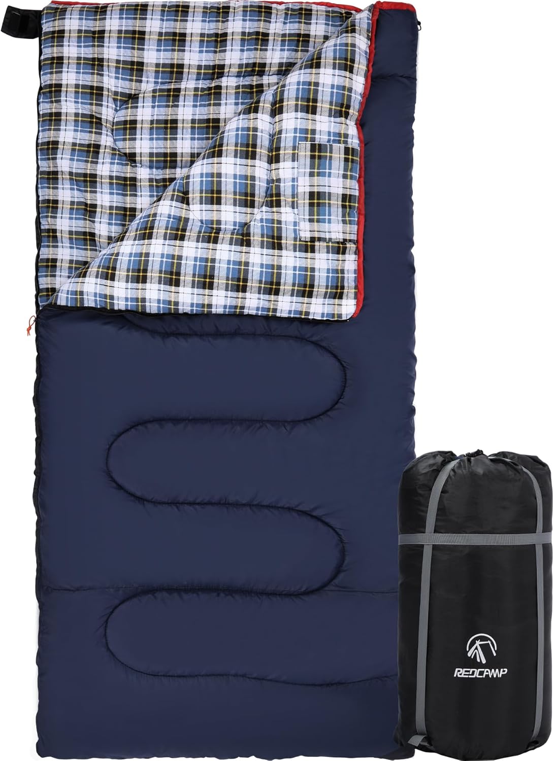 REDCAMP Cotton Flannel Sleeping Bag for Camping Backpacking, Adults Cold Weather Envelope Sleeping Bags with 2/3/4/6lbs Filling Widened Navy Blue With 4lbs Filling