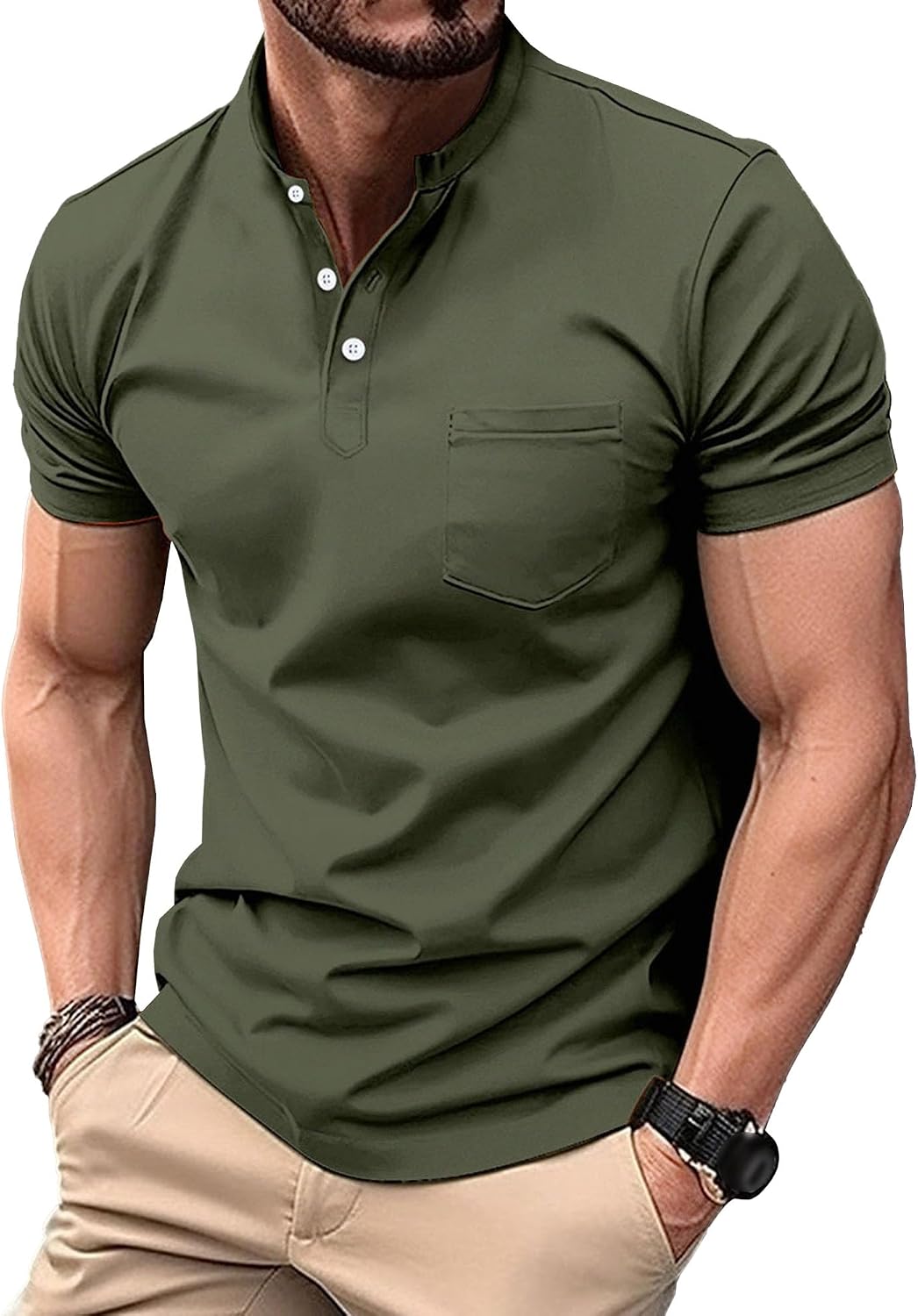 Maiyifu-GJ Men's Slim Fit V-Neck Short Sleeve Casual Henley T-Shirts Muscle Workout Athletic Tees Summer Casual Basic Tops