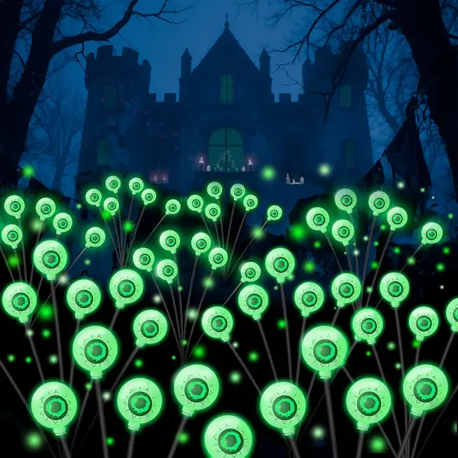 GTYZZH Halloween Decorations Outdoor Solar Lights, 2 Pack 12LED Scary Solar Eyeball Pathway Lights, 2 Modes Waterproof Green Eyeball Swaying Firefly Light for Garden Lawn Yard Pathway