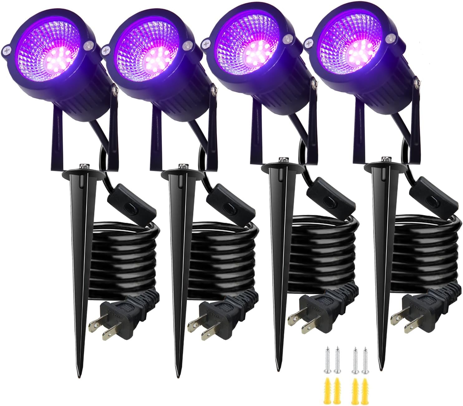 4 Pack Black Light, Halloween Outdoor Blacklight Spot Light, IP66 Outdoor LED Blacklight Floodlight Landscape Lighting for Halloween, Glow in Dark Party Body Paint Fluorescent Poster Yard Garden Decor