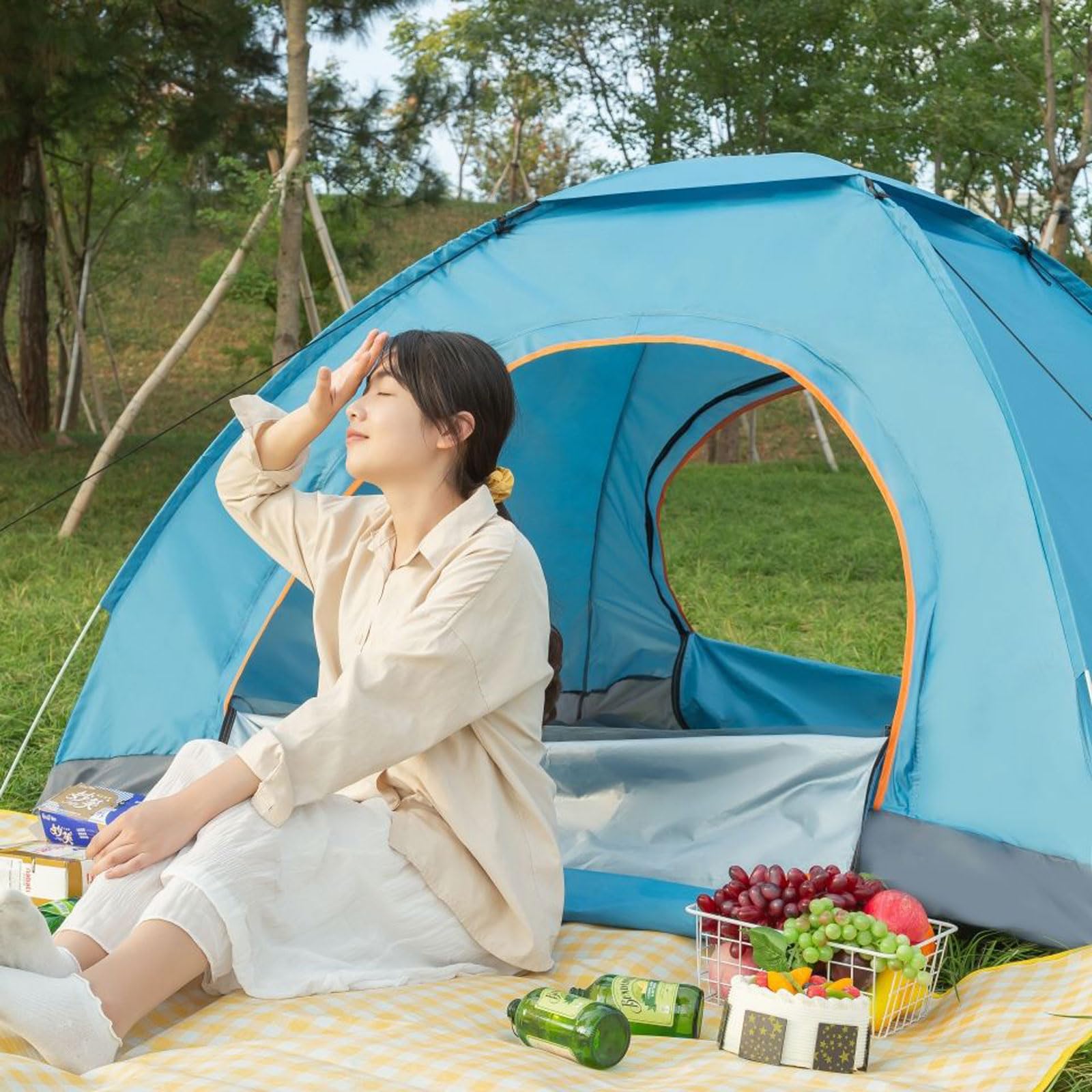 Tenda da Campeggio Leggera Tenda Campeggio 2-4 Persone,Impermeabile Antivento Tenda a Due Porte Tenda Pop-up da Campeggio Automatica Tenda Pieghevole Facile da Montare per Outdoor,Escursionismo