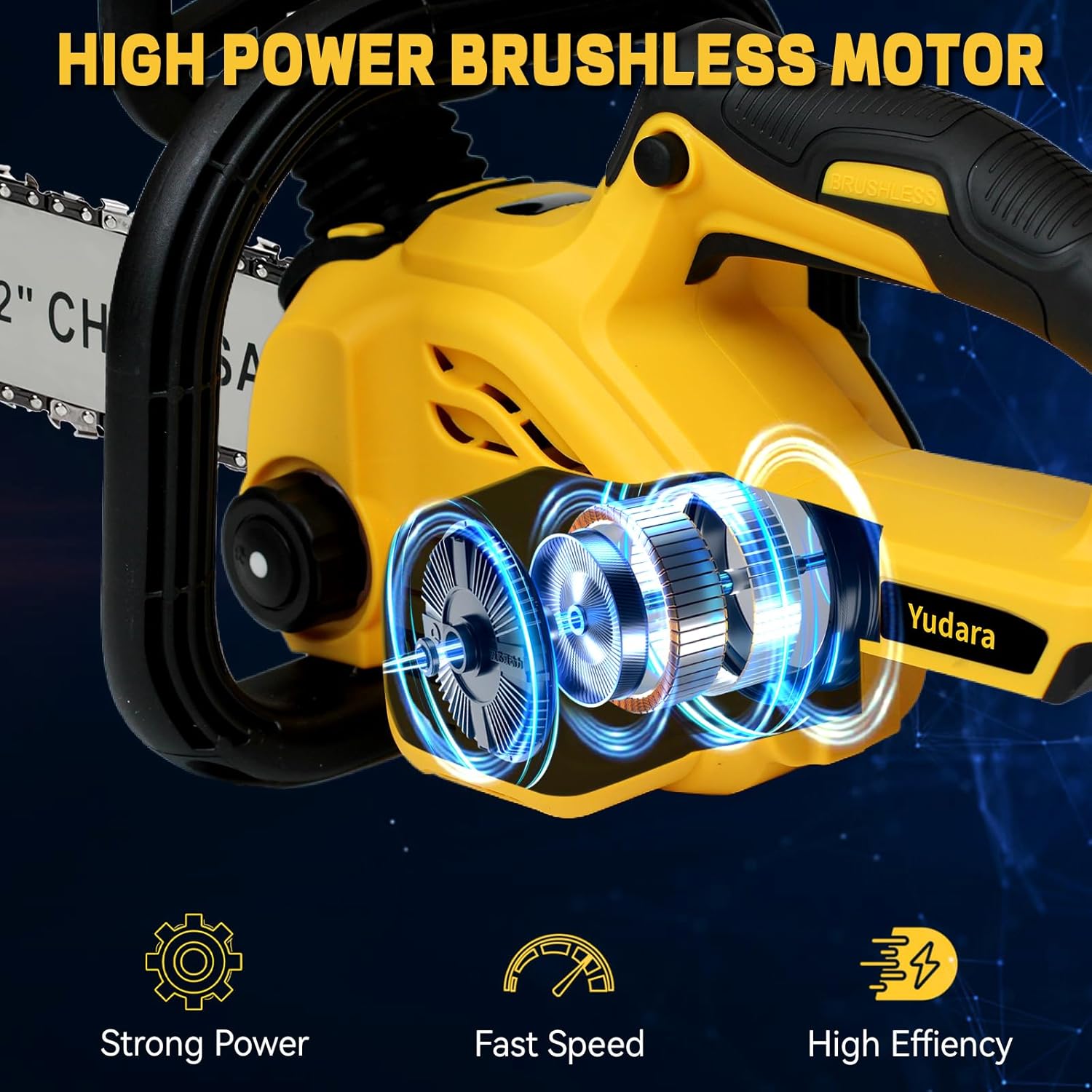 Cordless 12" Brushless Chainsaw for Dewalt 20V MAX Battery, 12 Inch Brushless Electric Chainsaw with Security Lock & Auto Lubrication for Wood Cutting Tree Trimming Courtyard Garden(Tool Only)