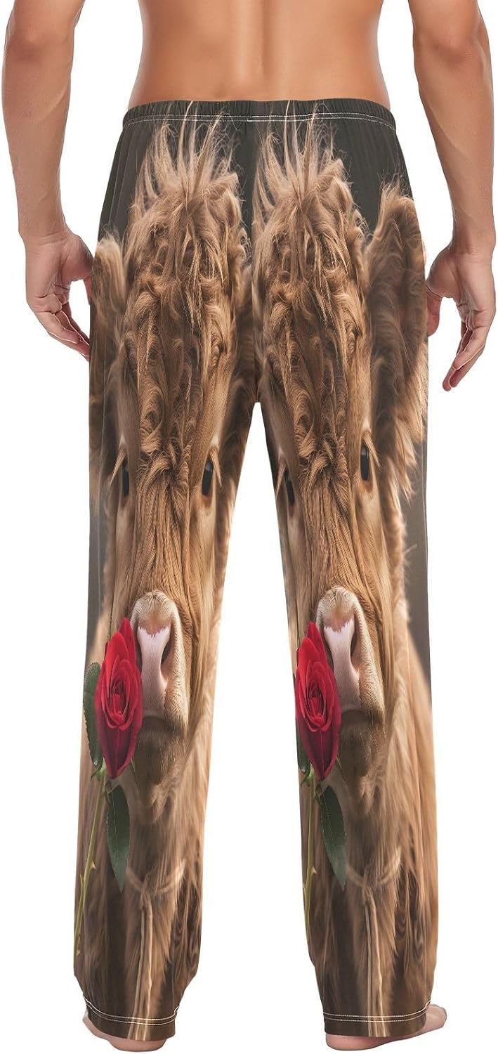 ALAZA Cute Calf Bull Men's Pajama Pants Men Cotton Pajama Bottoms with Pockets, S