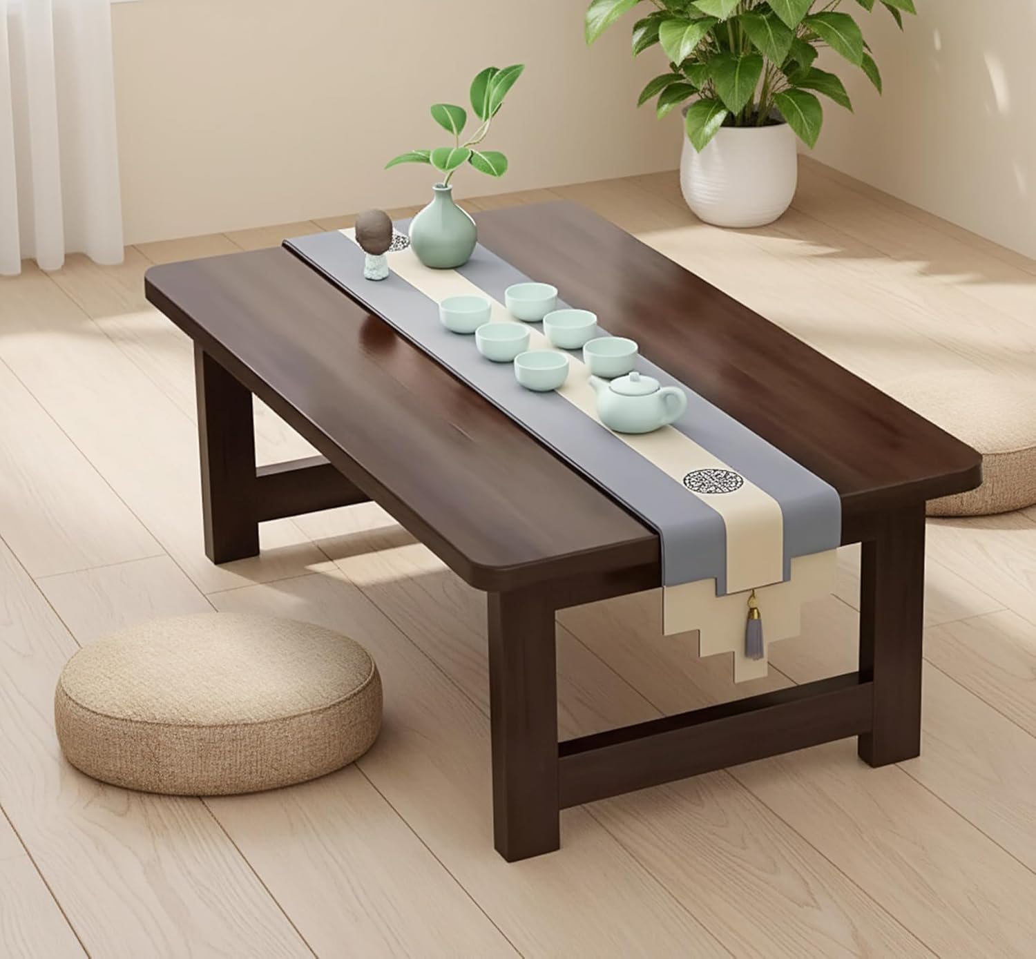 Japanese Foldable Floor Table,Portable Solid Wood Japanese Folding Coffee Table, No Assembly Table for Sitting on The Floor,Tea Table for Tatami,Living Room,Bedroom,Small Space（31.5in）